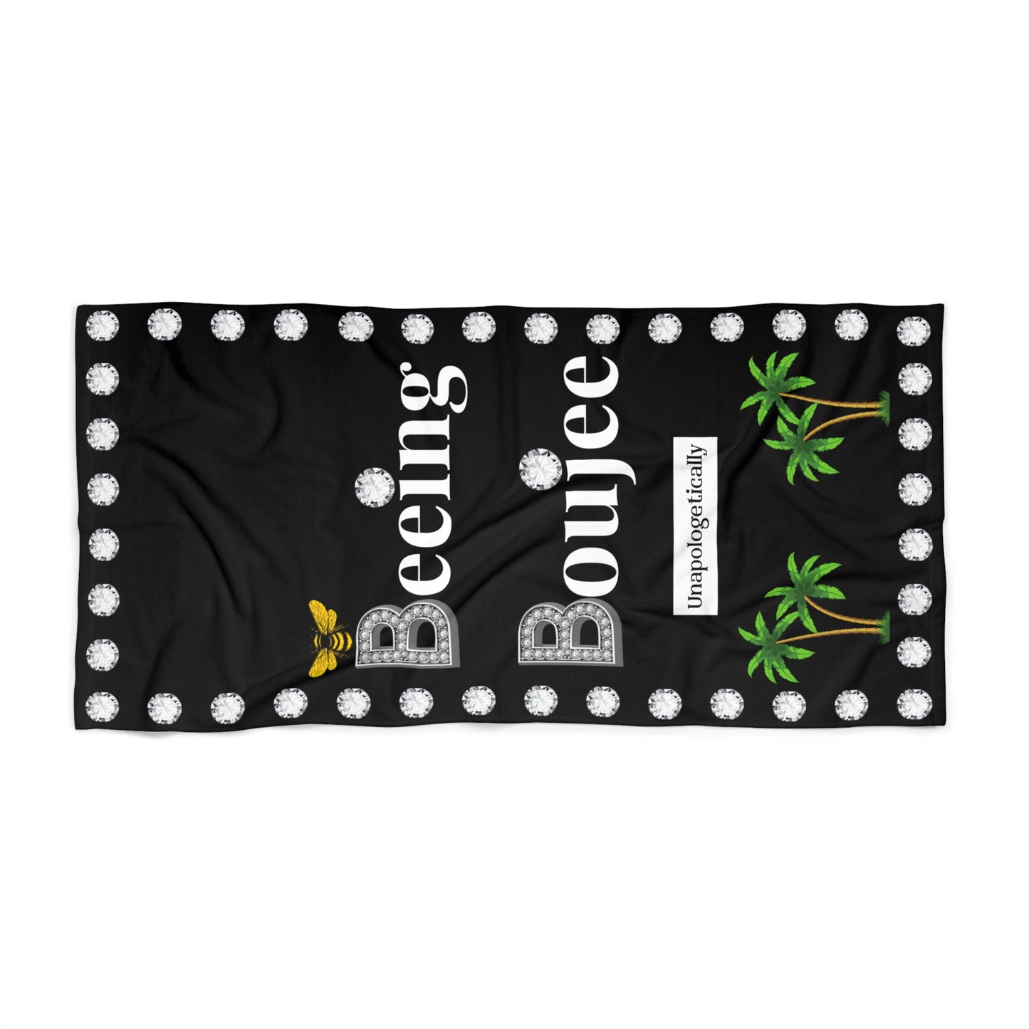 Beeing Boujee Diamonds - Beach Towel BLACK Palm Trees
