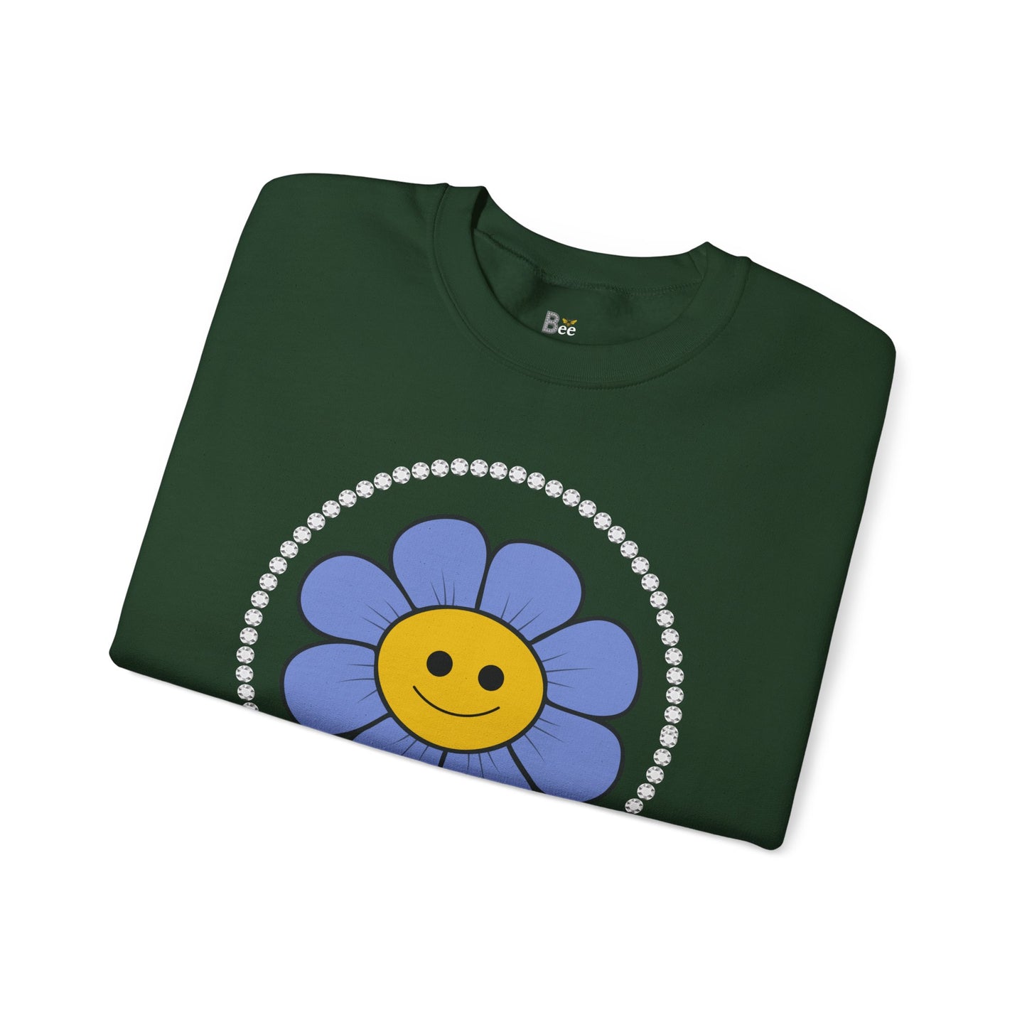 Boujee Flower Smiley Face Blue Gold - Heavy Blend™ Dark Colors Crewneck Sweatshirt