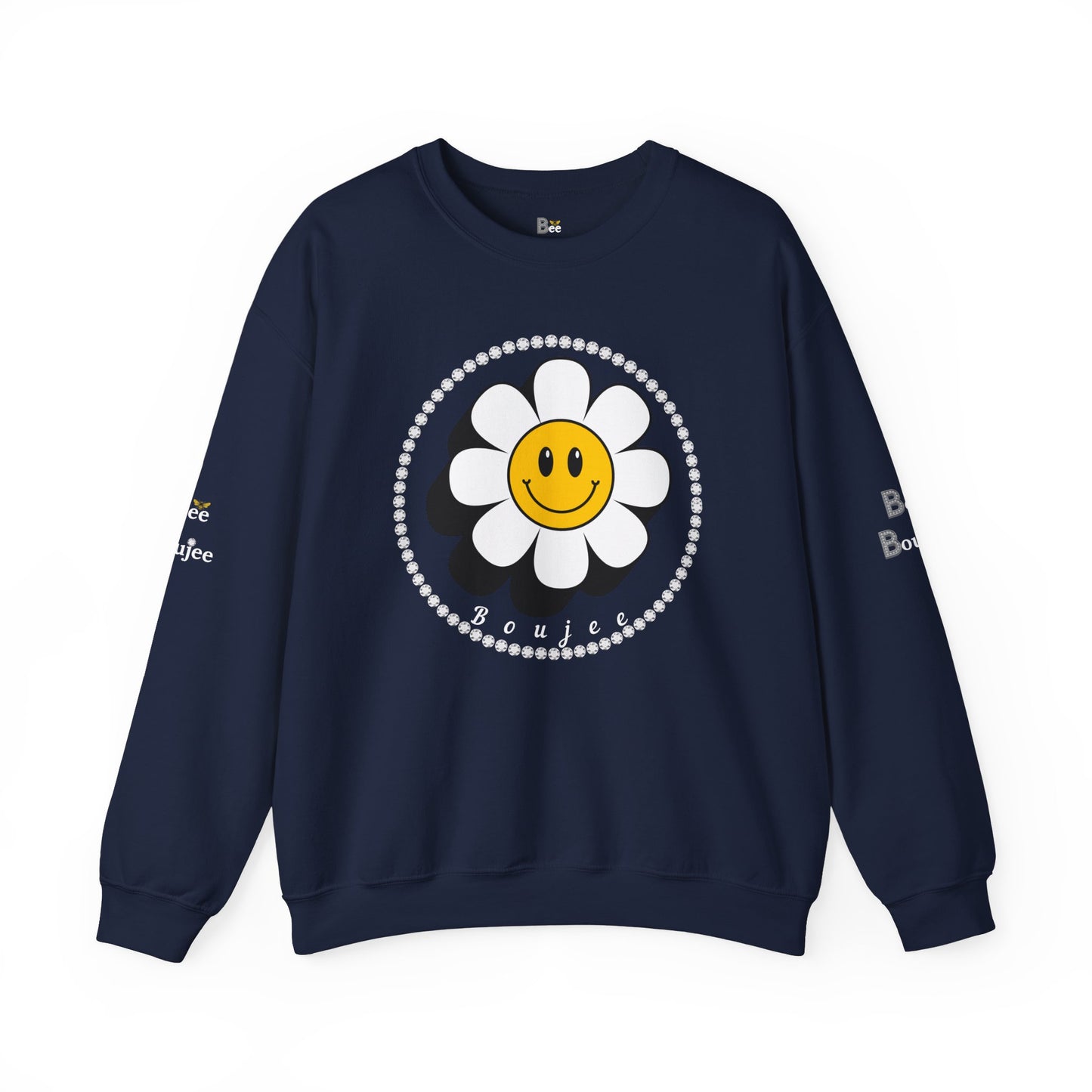 Boujee Flower Smiley Face White Gold - Heavy Blend™ Dark Colors Crewneck Sweatshirt
