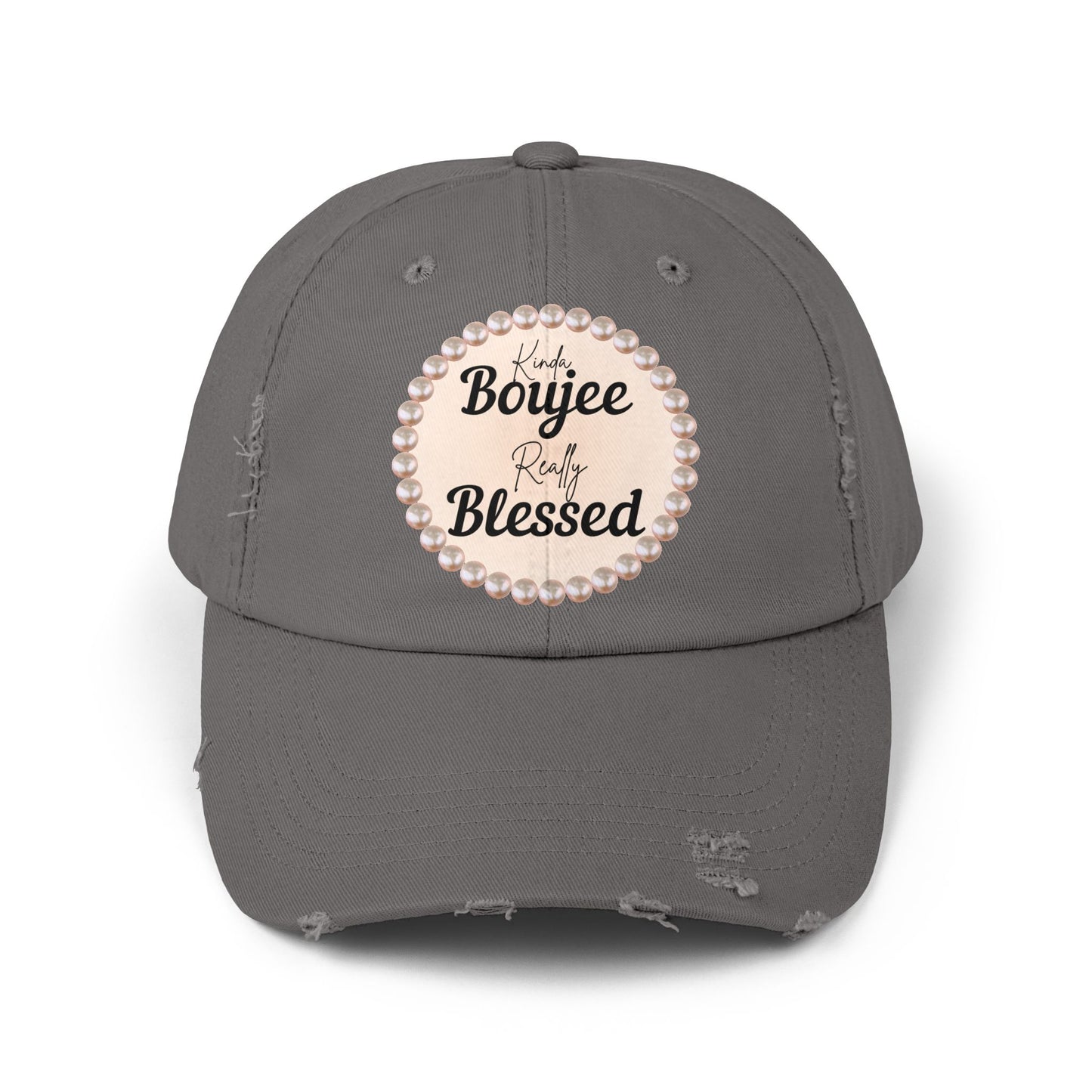 Kinda Boujee Really Blessed Distressed Pearl-Emblem Cap