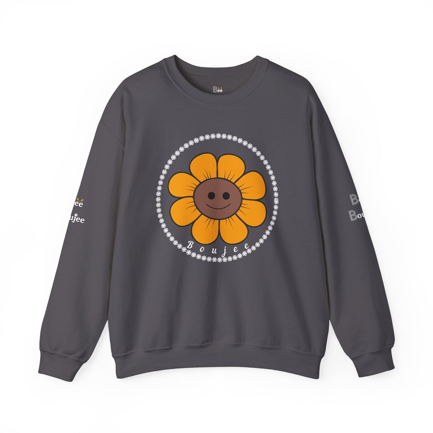 Boujee Flower Smiley Face Gold Brown - Heavy Blend™ Dark Colors Crewneck Sweatshirt