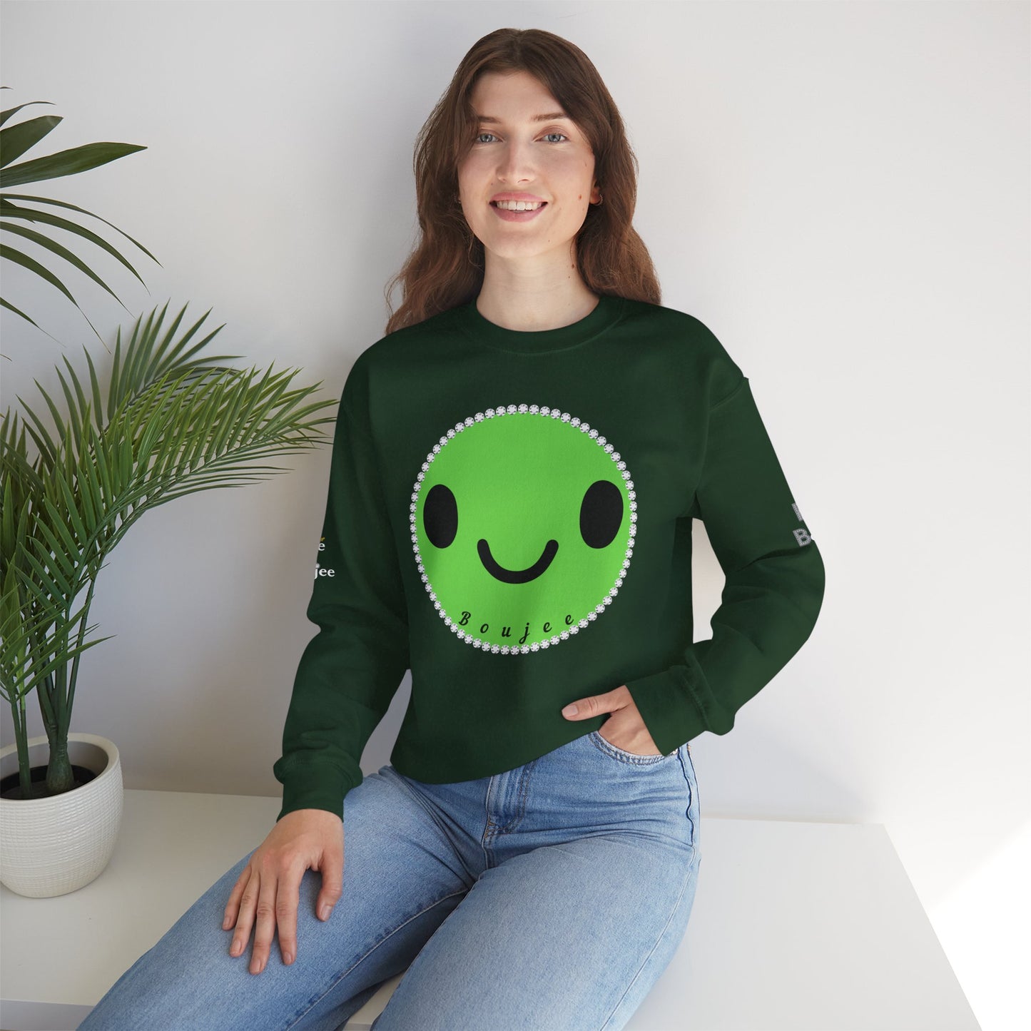Boujee Smiley Face Green - Heavy Blend™ Dark Colors Crewneck Sweatshirt
