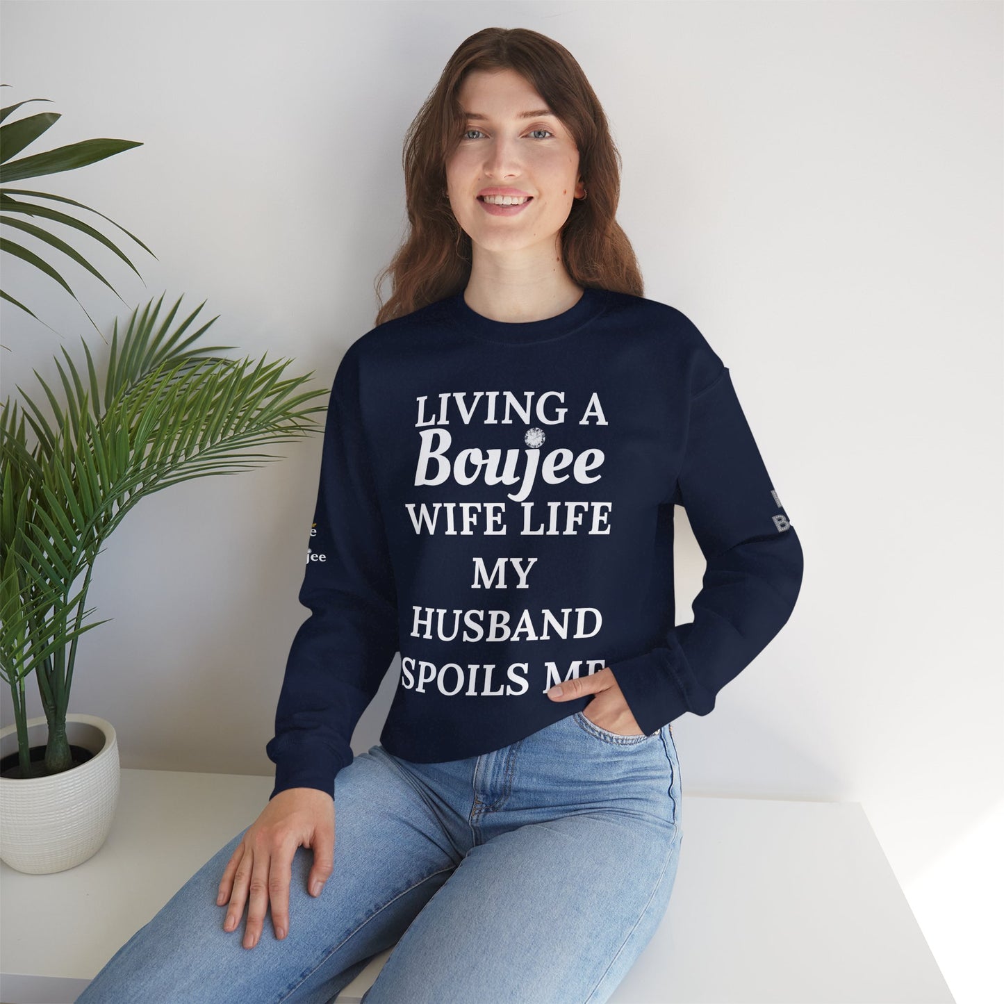 Living a Boujee Wife Life My Husband Spoils Me - Heavy Blend™ Dark Colors Crewneck Sweatshirt