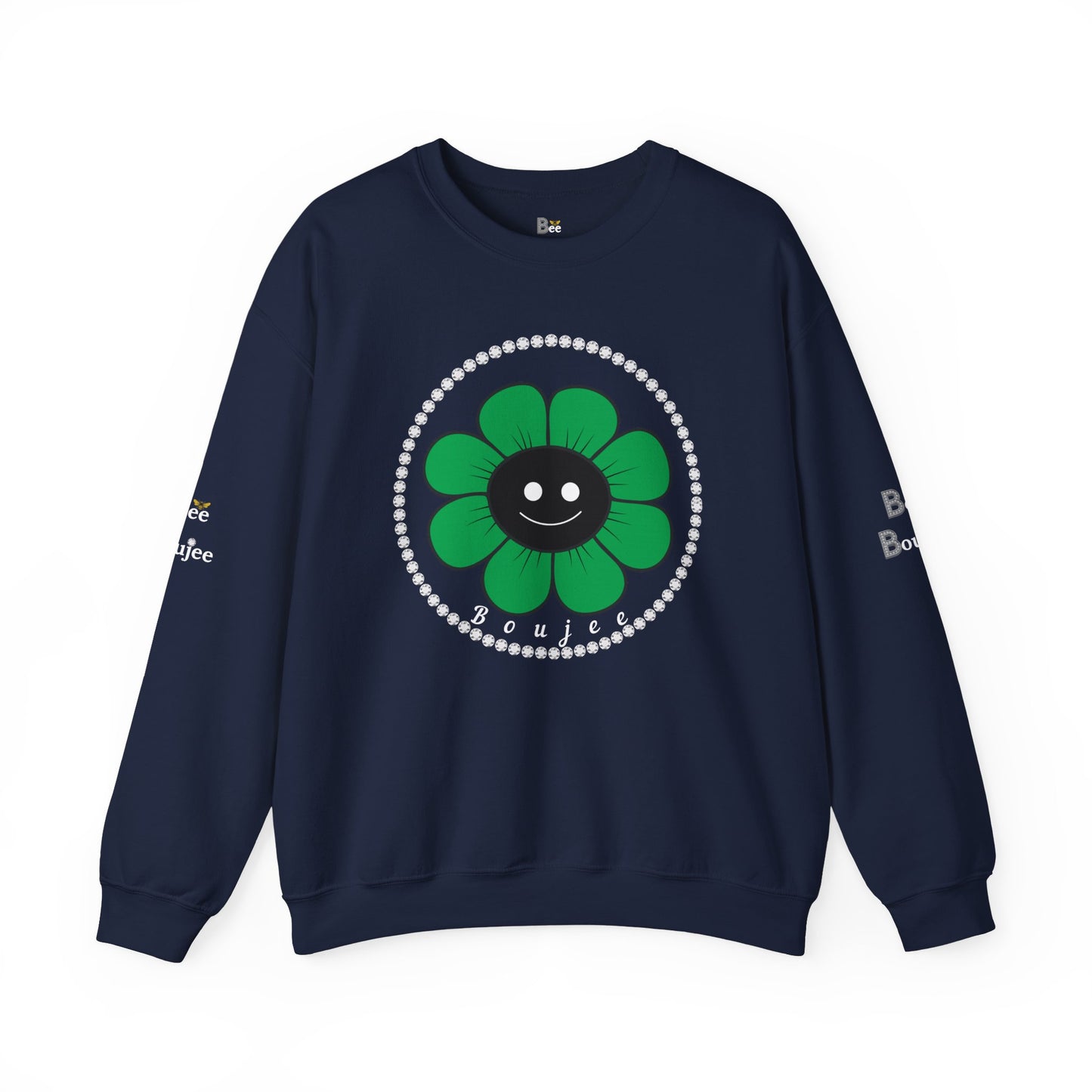 Boujee Flower Smiley Face Green Black - Heavy Blend™ Dark Colors Crewneck Sweatshirt