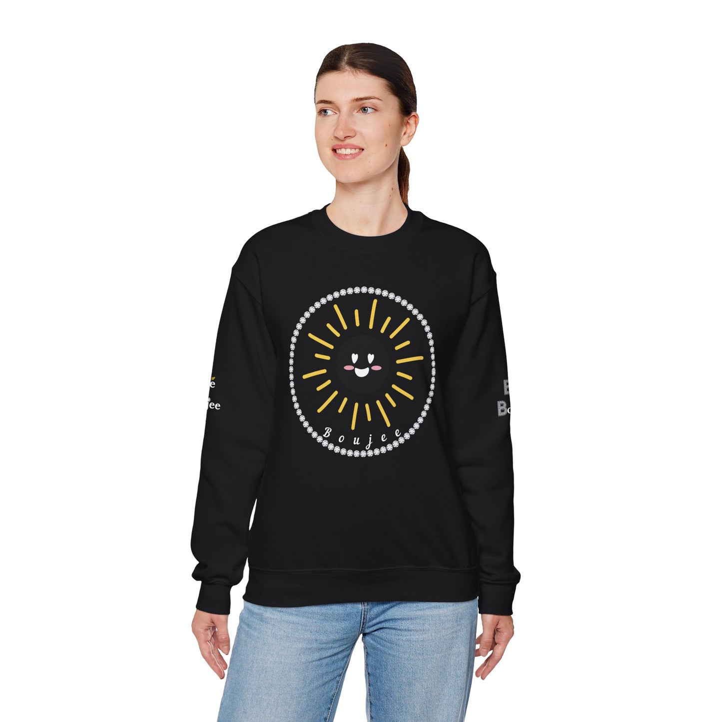 Boujee Sunshine Smiley Face Black - Heavy Blend™ Dark Colors Crewneck Sweatshirt