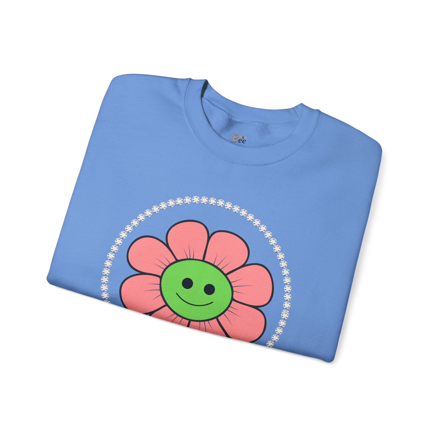 Boujee Flower Smiley Face Pink Green - Heavy Blend™ Light Colors Crewneck Sweatshirt