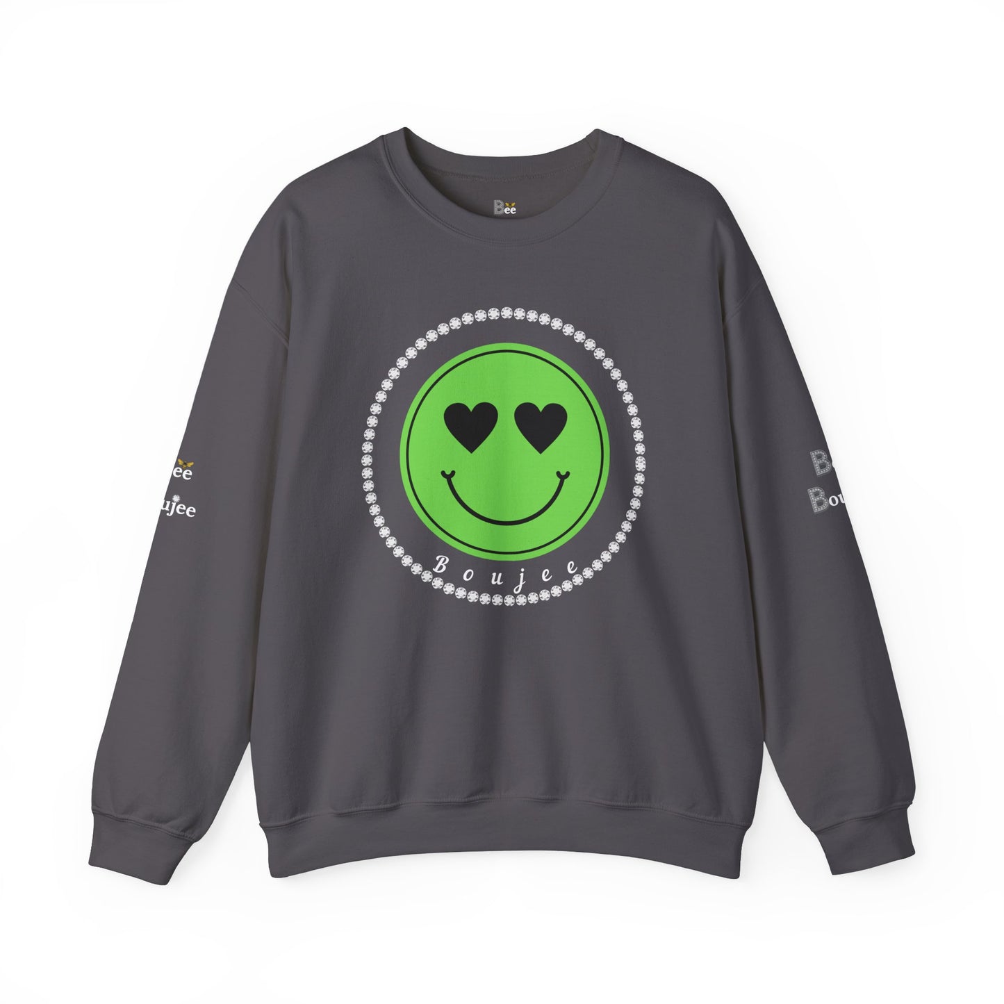Boujee Smiley Face Green Heart Eyes - Heavy Blend™ Dark Colors Crewneck Sweatshirt