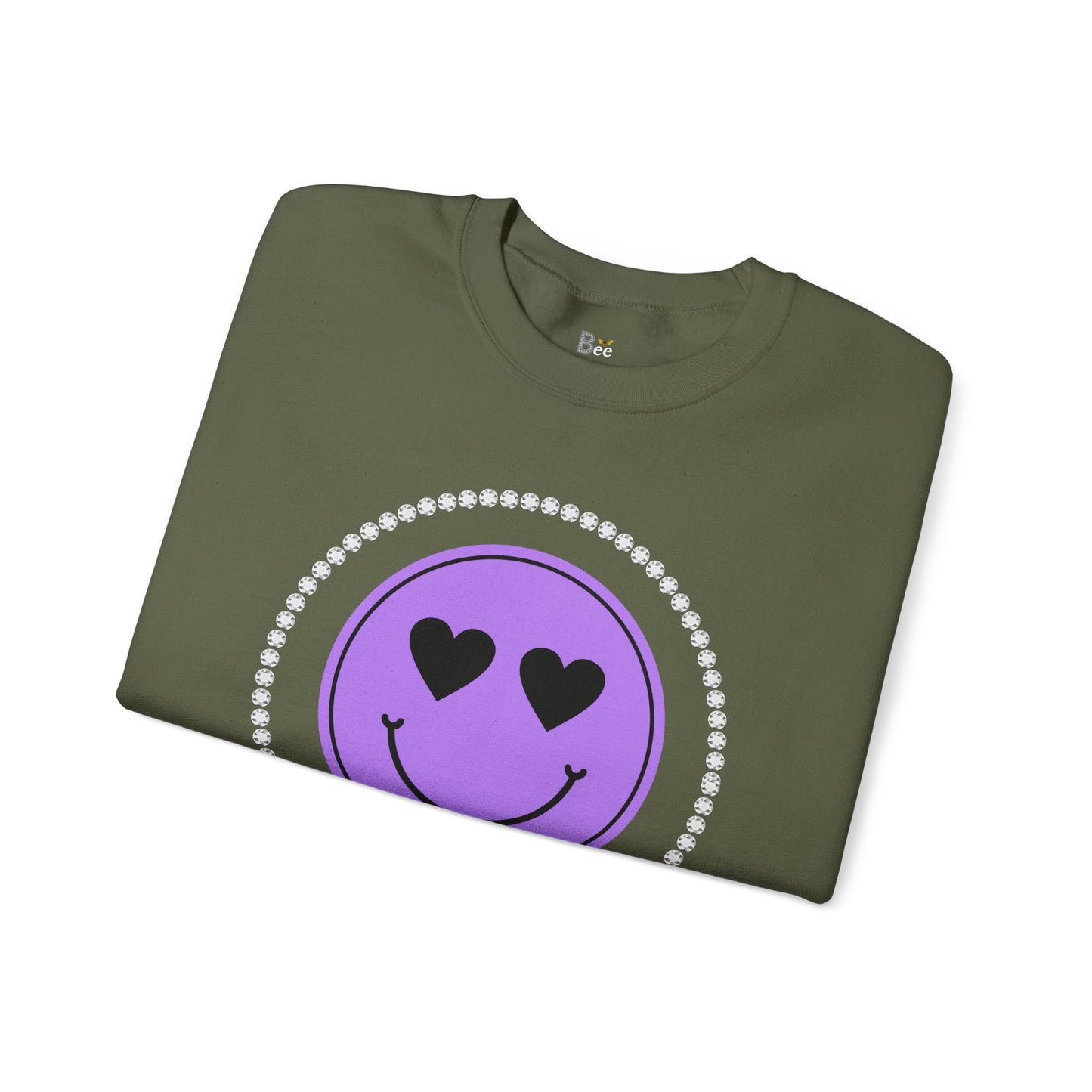Boujee Smiley Face Purple Heart Eyes Yellow - Heavy Blend™ Dark Colors Crewneck Sweatshirt