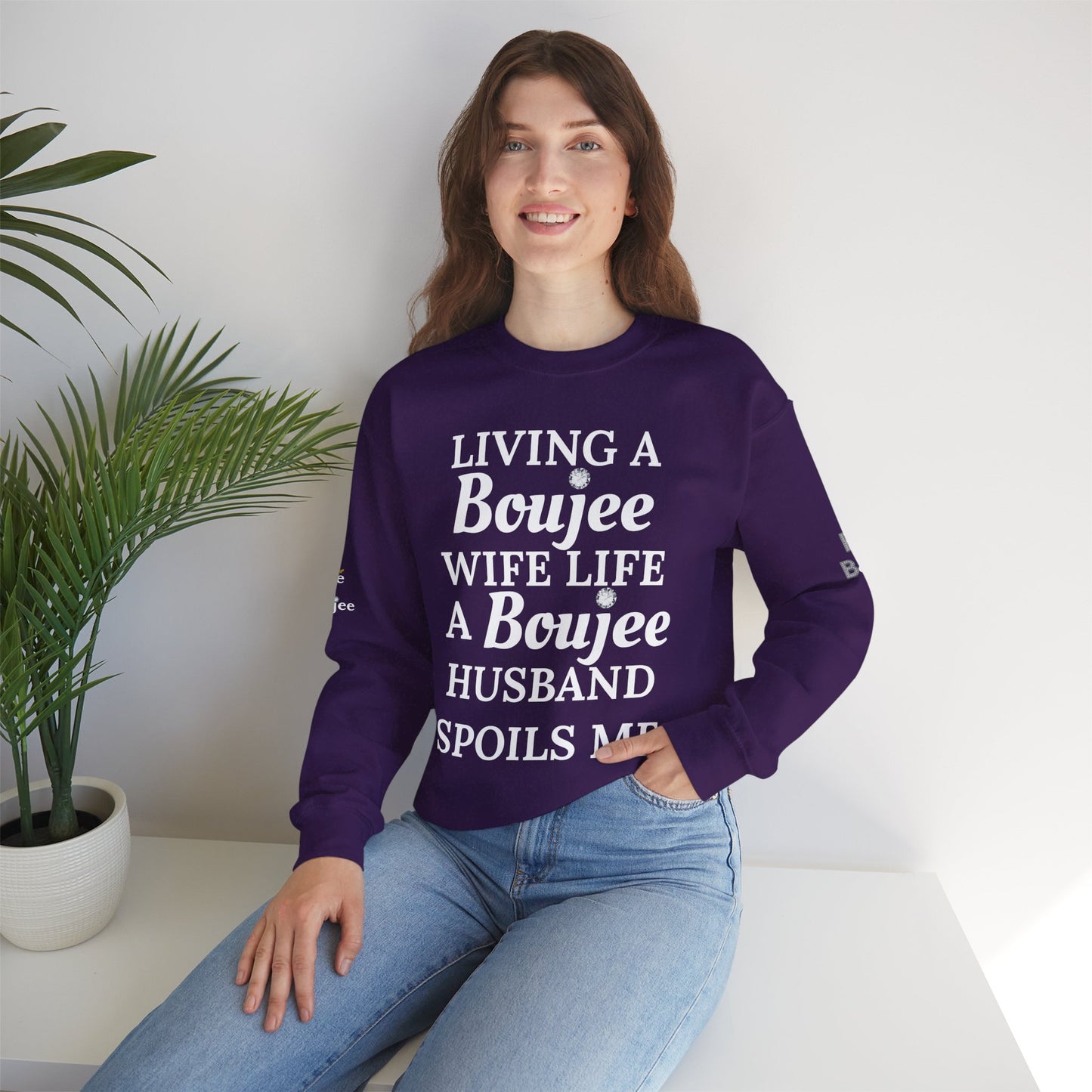 Living a Boujee Wife Life A Boujee Husband Spoils Me - Heavy Blend™ Dark Colors Crewneck Sweatshirt