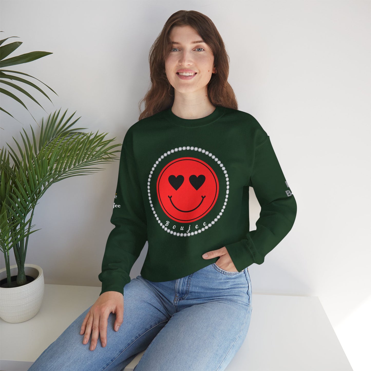 Boujee Smiley Face Red Heart Eyes - Heavy Blend™ Dark Colors Crewneck Sweatshirt