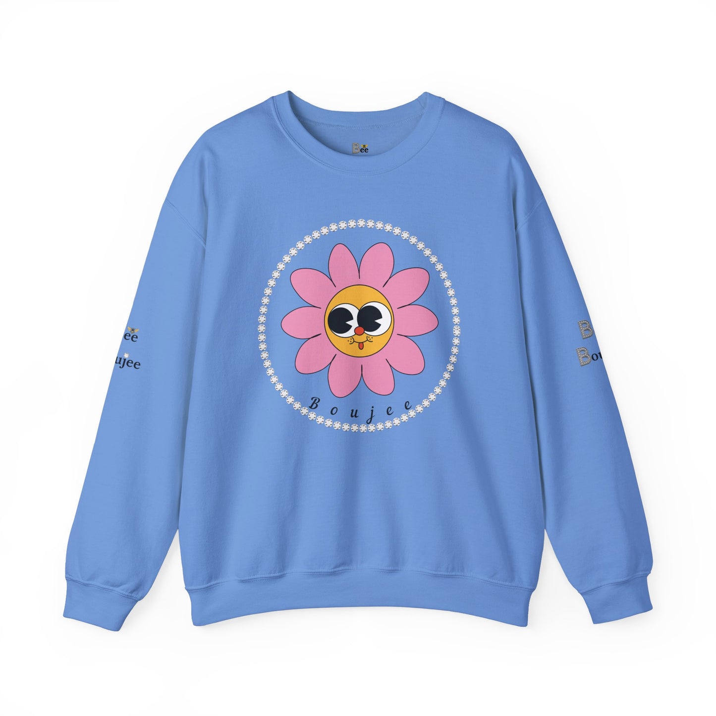 Boujee Flower Smiley Face Pink Gold Wide-Eyed - Heavy Blend™ Light Colors Crewneck Sweatshirt
