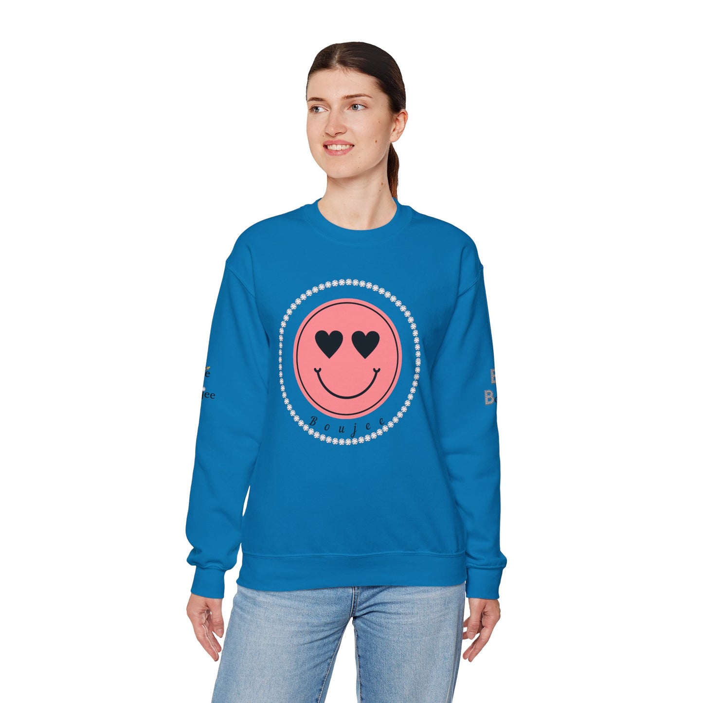 Boujee Smiley Face Pink Heart Eyes - Heavy Blend™ Light Colors Crewneck Sweatshirt