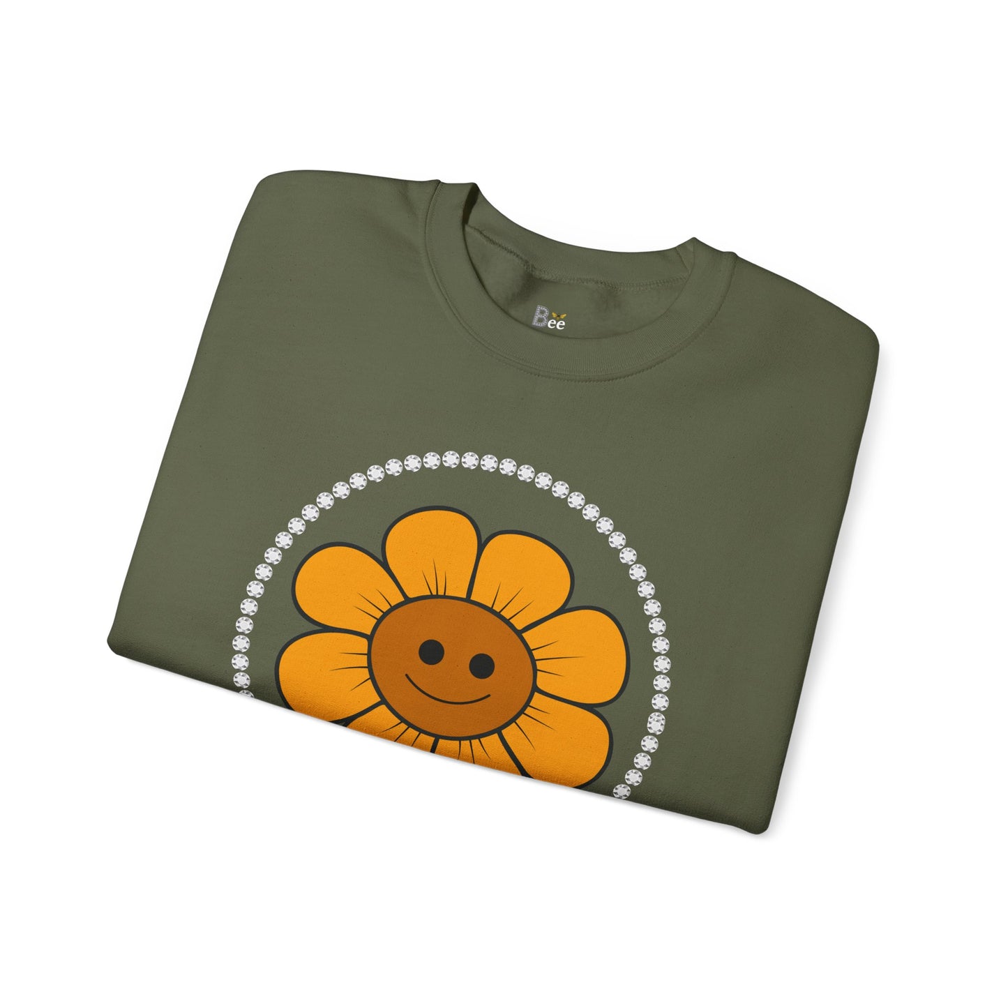 Boujee Flower Smiley Face Gold Light Brown - Heavy Blend™ Dark Colors Crewneck Sweatshirt