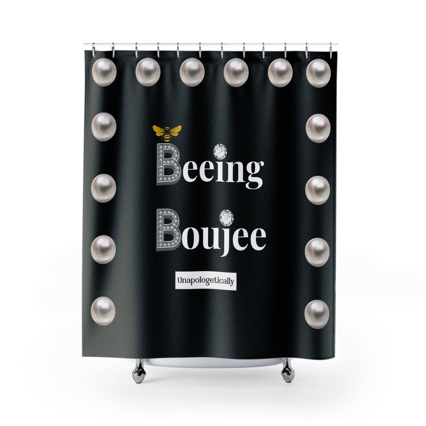 Beeing Boujee - Shower Curtain BLACK with PEARLS