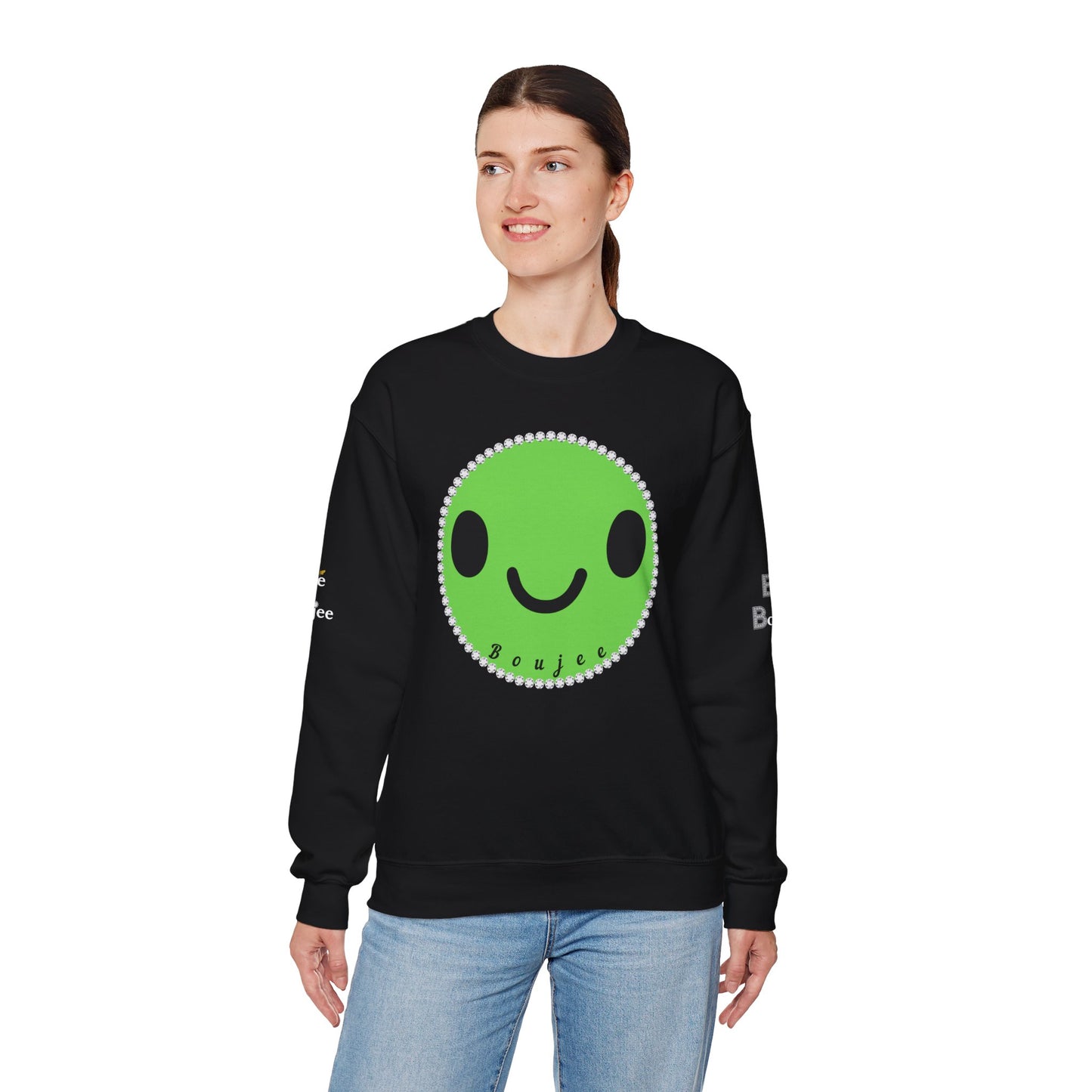 Boujee Smiley Face Green - Heavy Blend™ Dark Colors Crewneck Sweatshirt