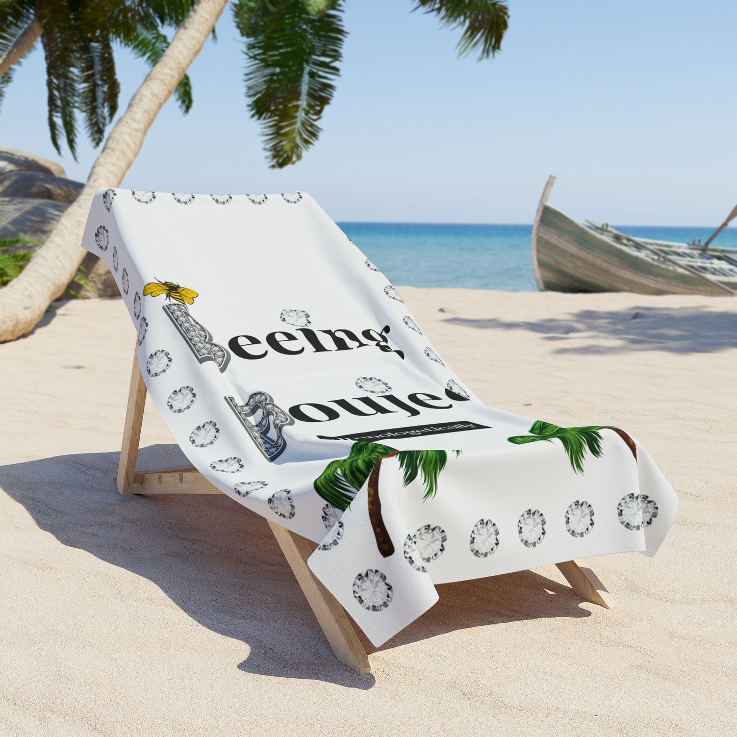 Beeing Boujee Diamonds - Beach Towel WHITE Blowing Palms