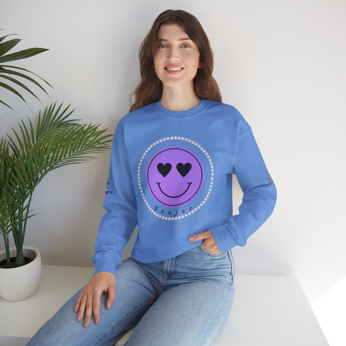 Boujee Smiley Face Purple Heart Eyes - Heavy Blend™ Light Colors Crewneck Sweatshirt