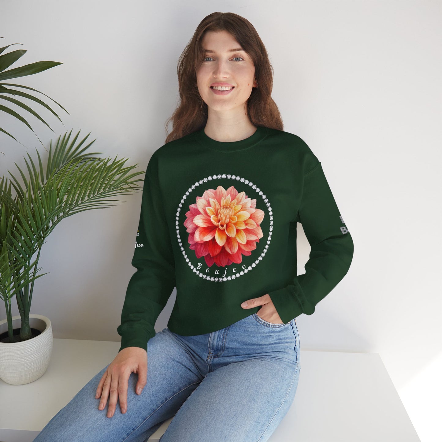 Boujee Flower Pink Yellow - Heavy Blend™ Dark Colors Crewneck Sweatshirt