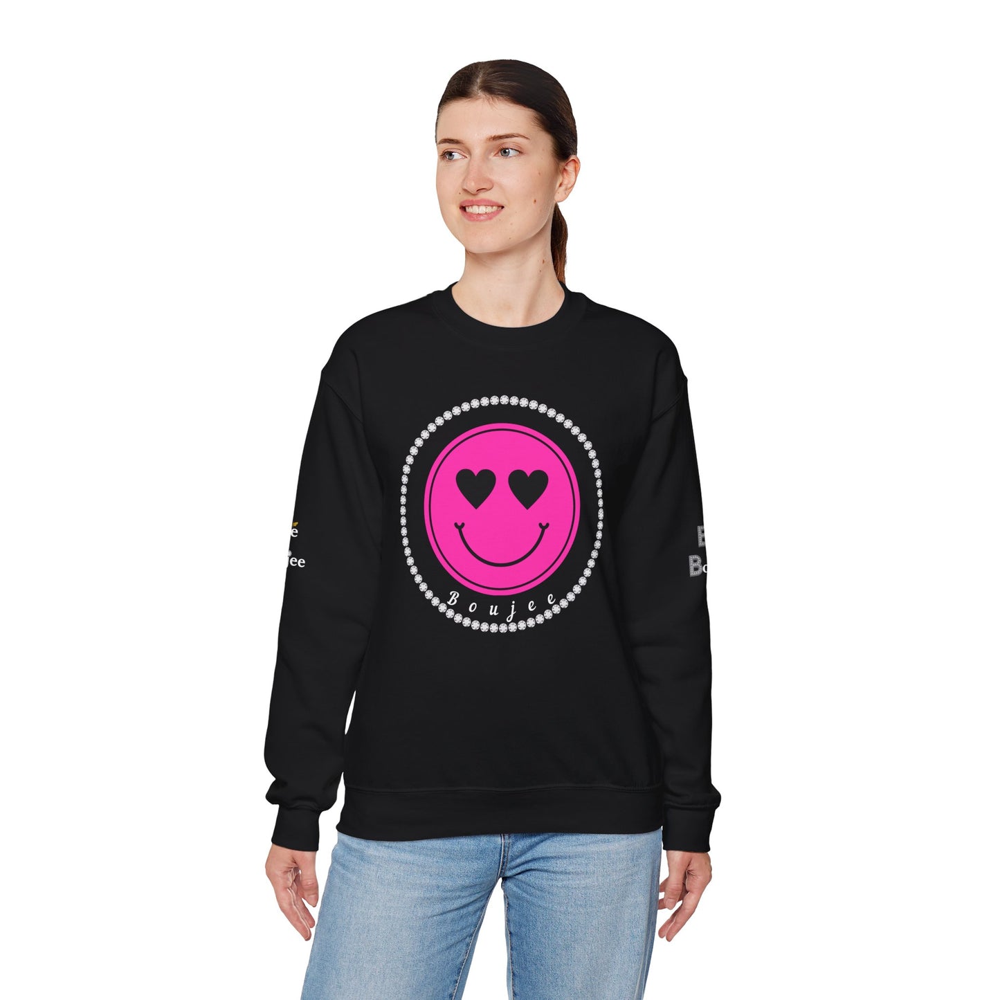 Boujee Smiley Face Pink Heart Eyes - Heavy Blend™ Dark Colors Crewneck Sweatshirt
