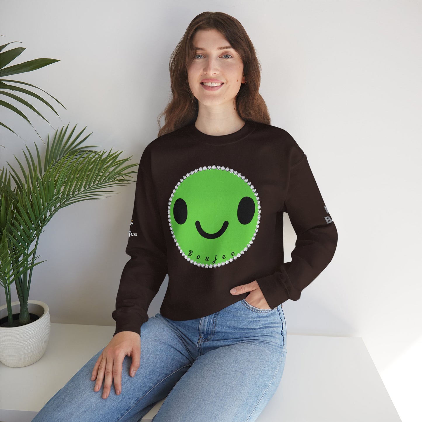 Boujee Smiley Face Green - Heavy Blend™ Dark Colors Crewneck Sweatshirt