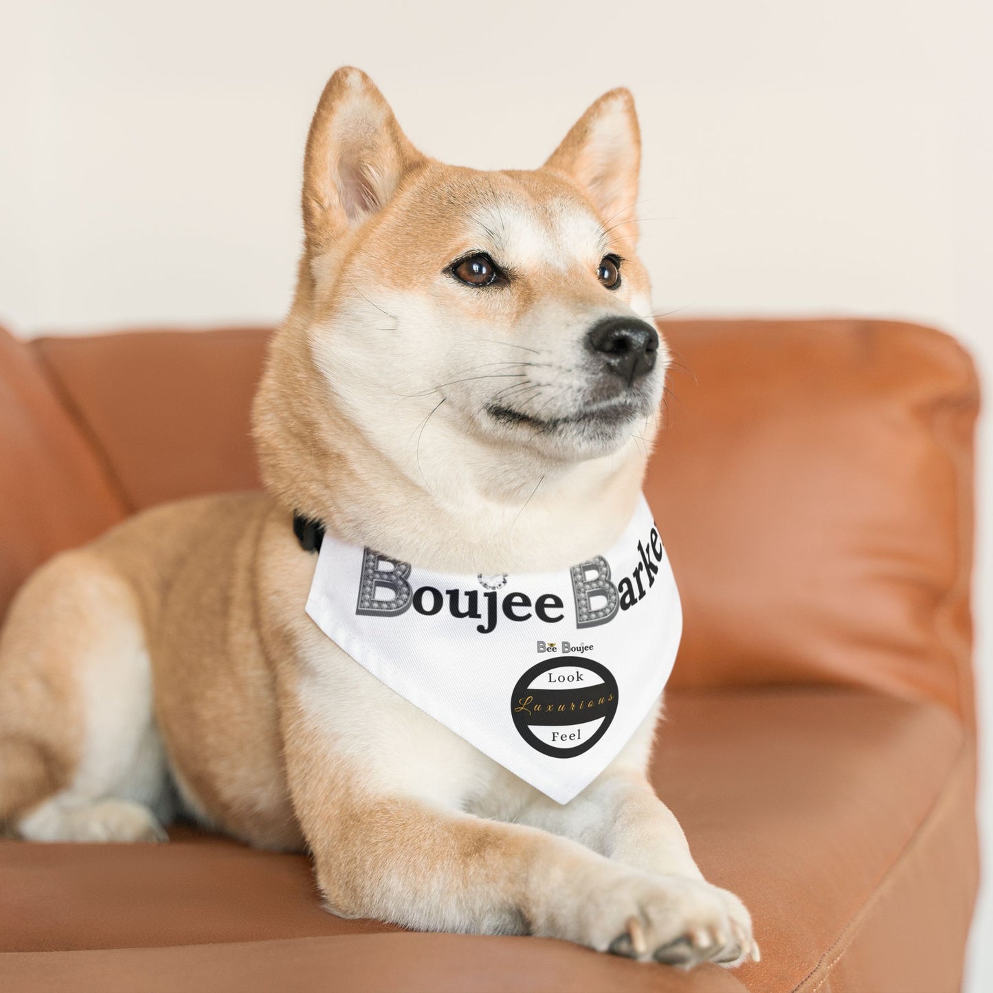 Boujee Barker Bandana WHITE - Pet Collar MEDIUM