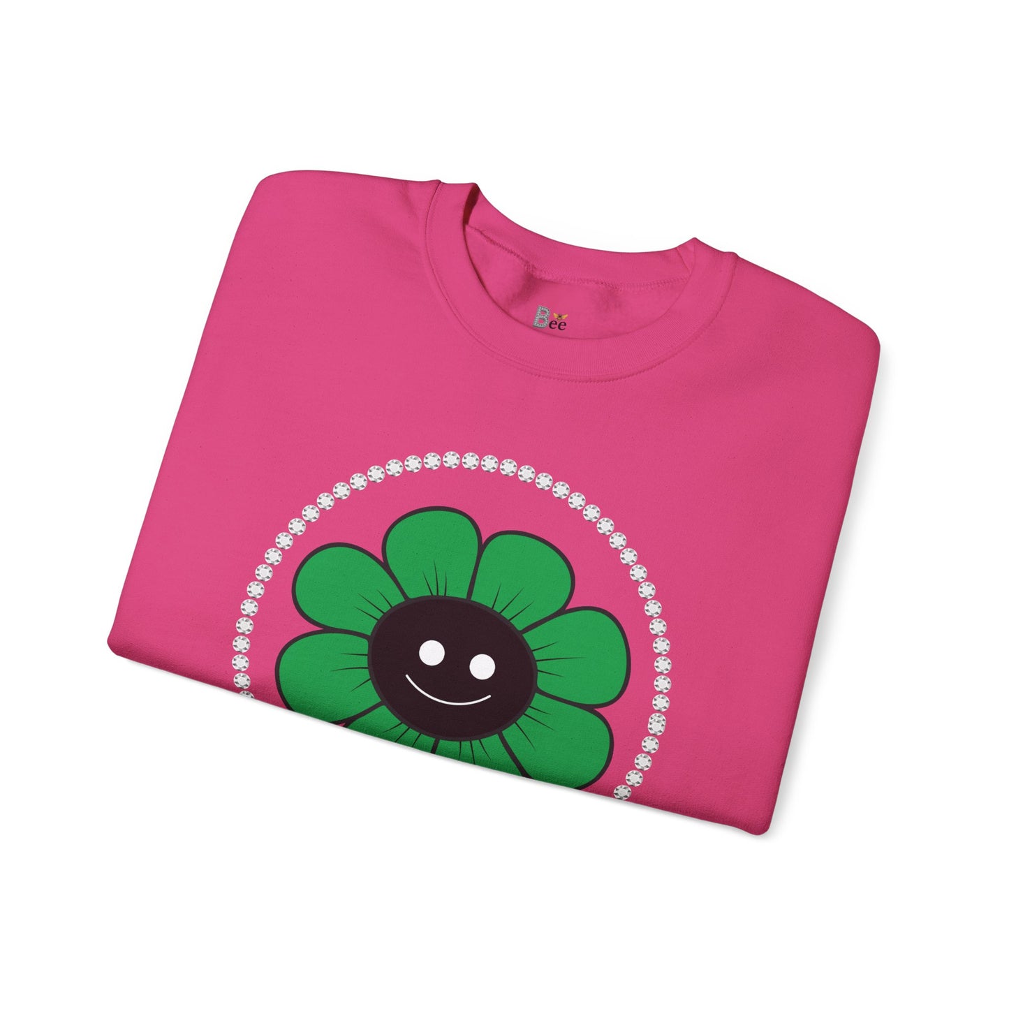Boujee Flower Smiley Face Green Black - Heavy Blend™ Light Colors Crewneck Sweatshirt