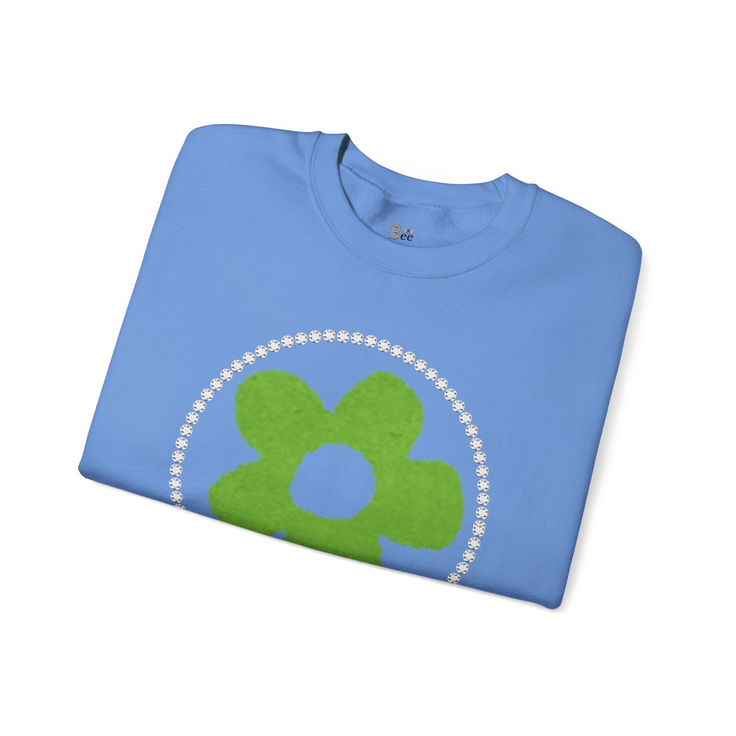 Boujee Fuzzy Green Flower - Heavy Blend™ Light Colors Crewneck Sweatshirt
