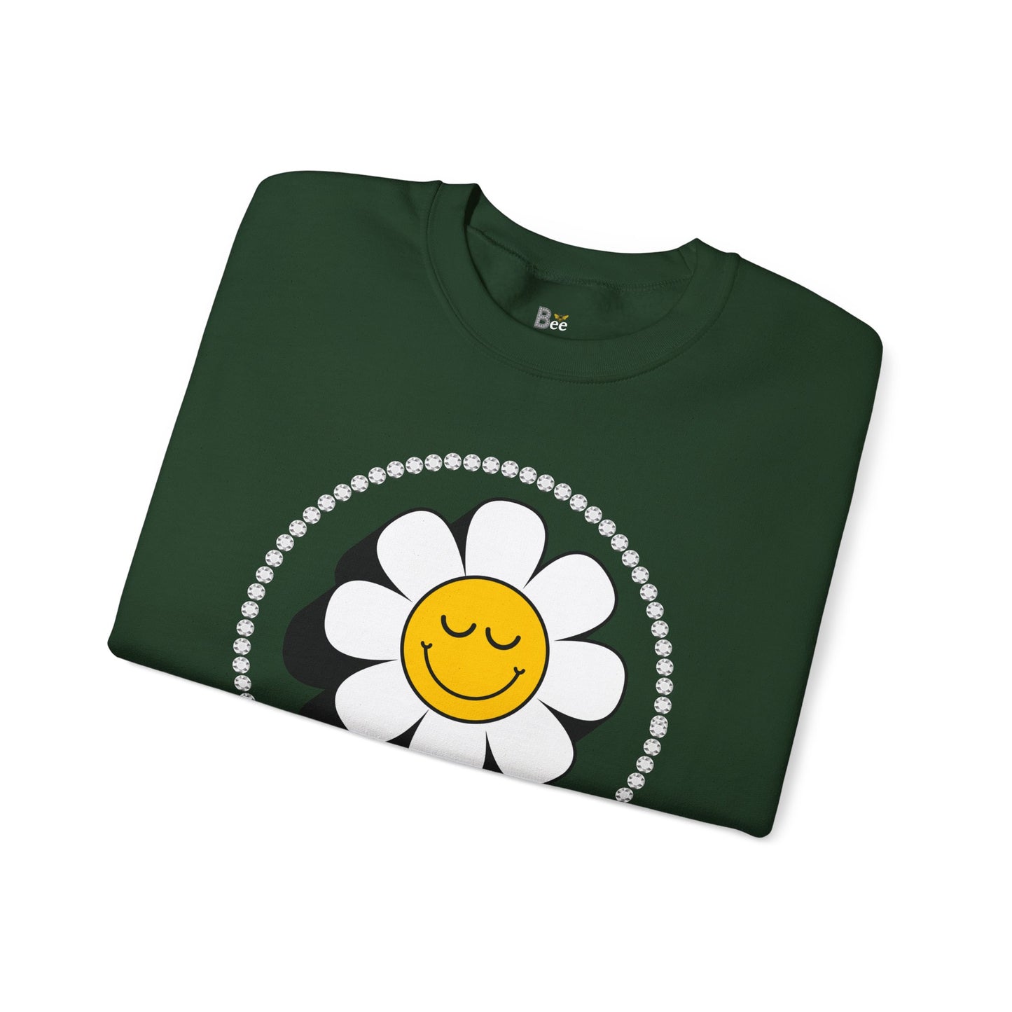 Boujee Flower Smiley Face Closed Eyes - Heavy Blend™ Dark Colors Crewneck Sweatshirt