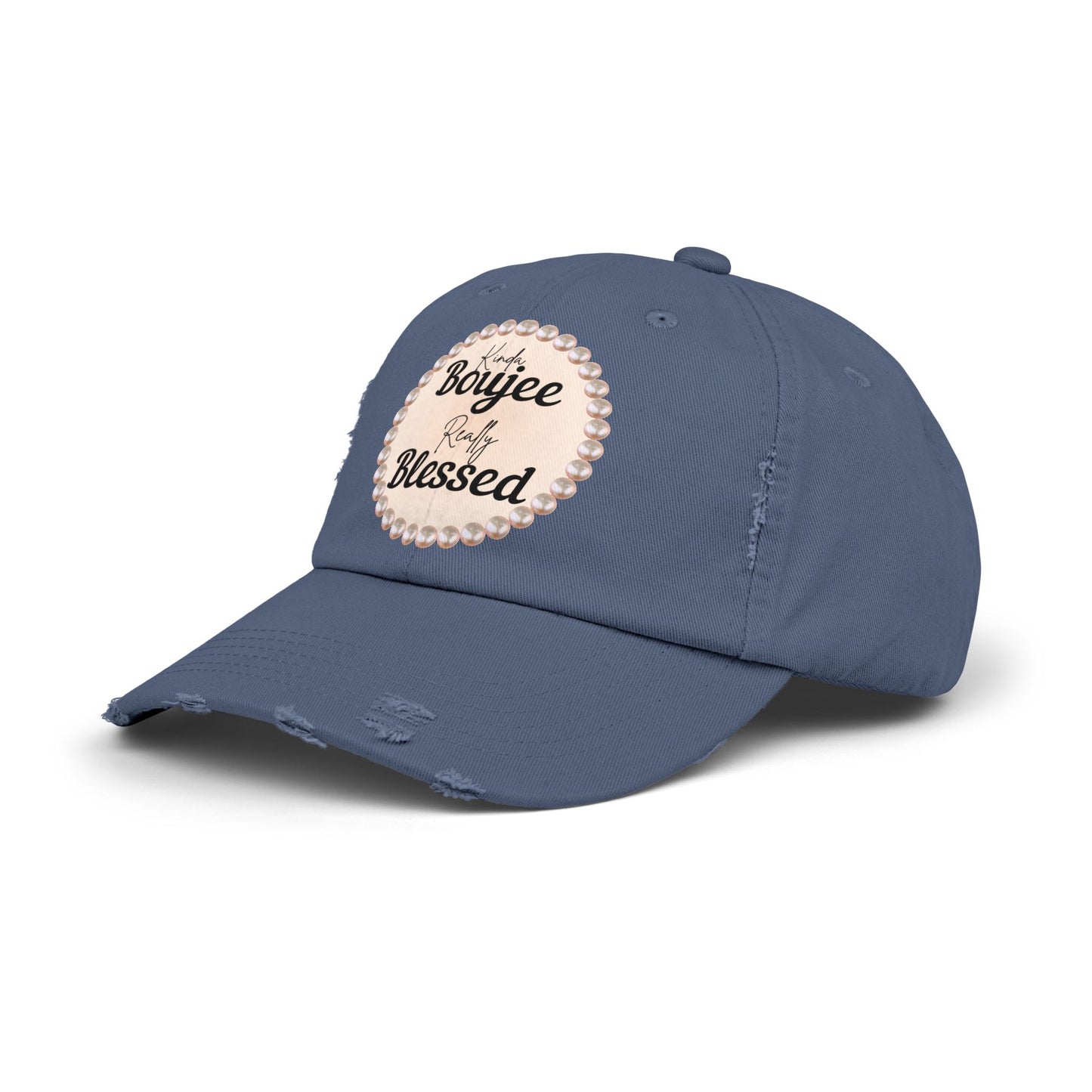 Kinda Boujee Really Blessed Distressed Pearl-Emblem Cap