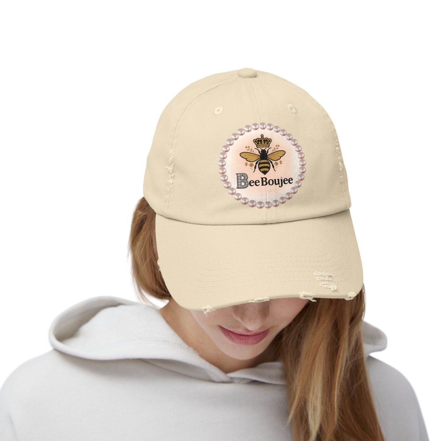 Bee Boujee Distressed Pearl-Emblem Cap