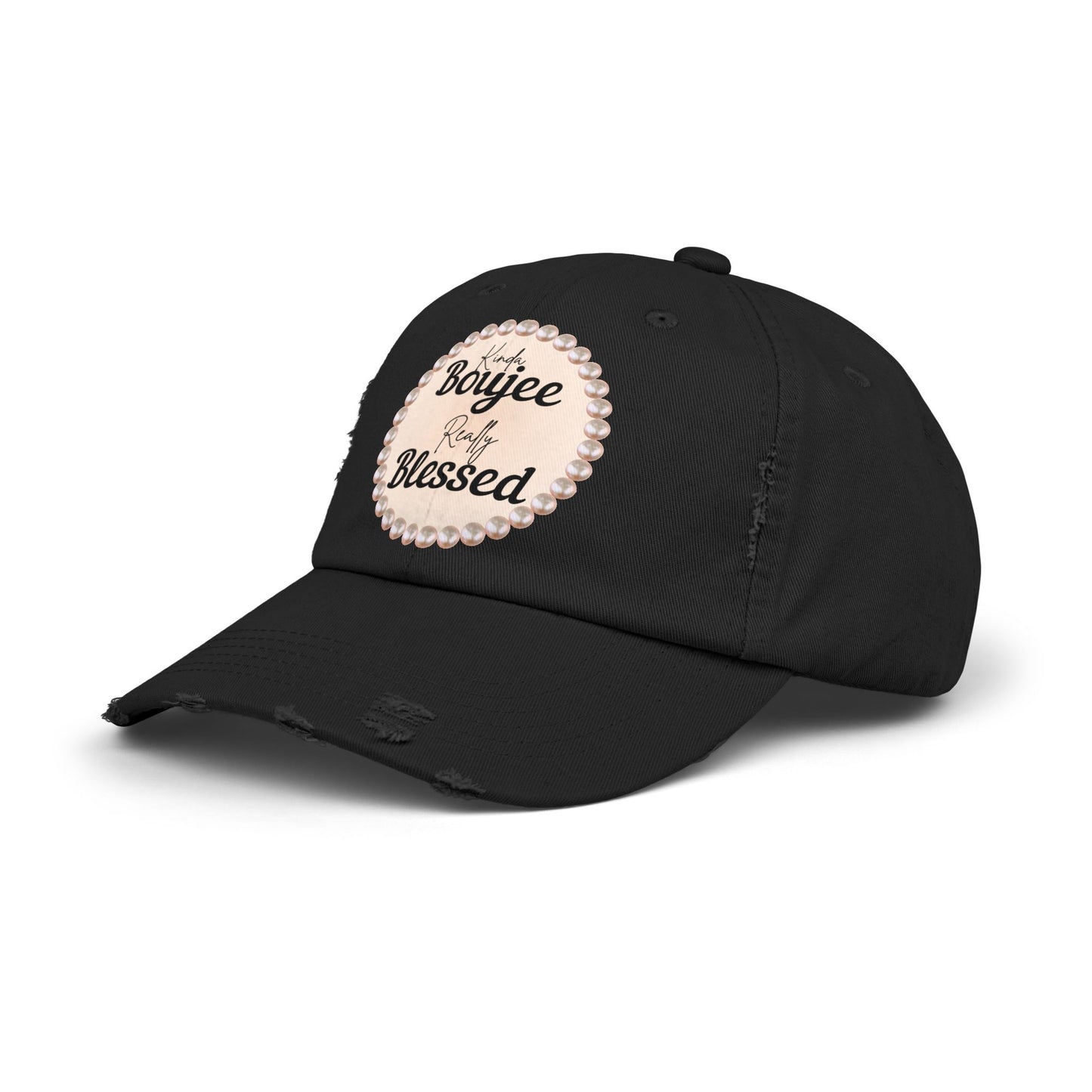 Kinda Boujee Really Blessed Distressed Pearl-Emblem Cap