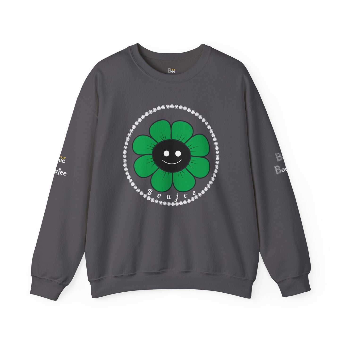 Boujee Flower Smiley Face Green Black - Heavy Blend™ Dark Colors Crewneck Sweatshirt
