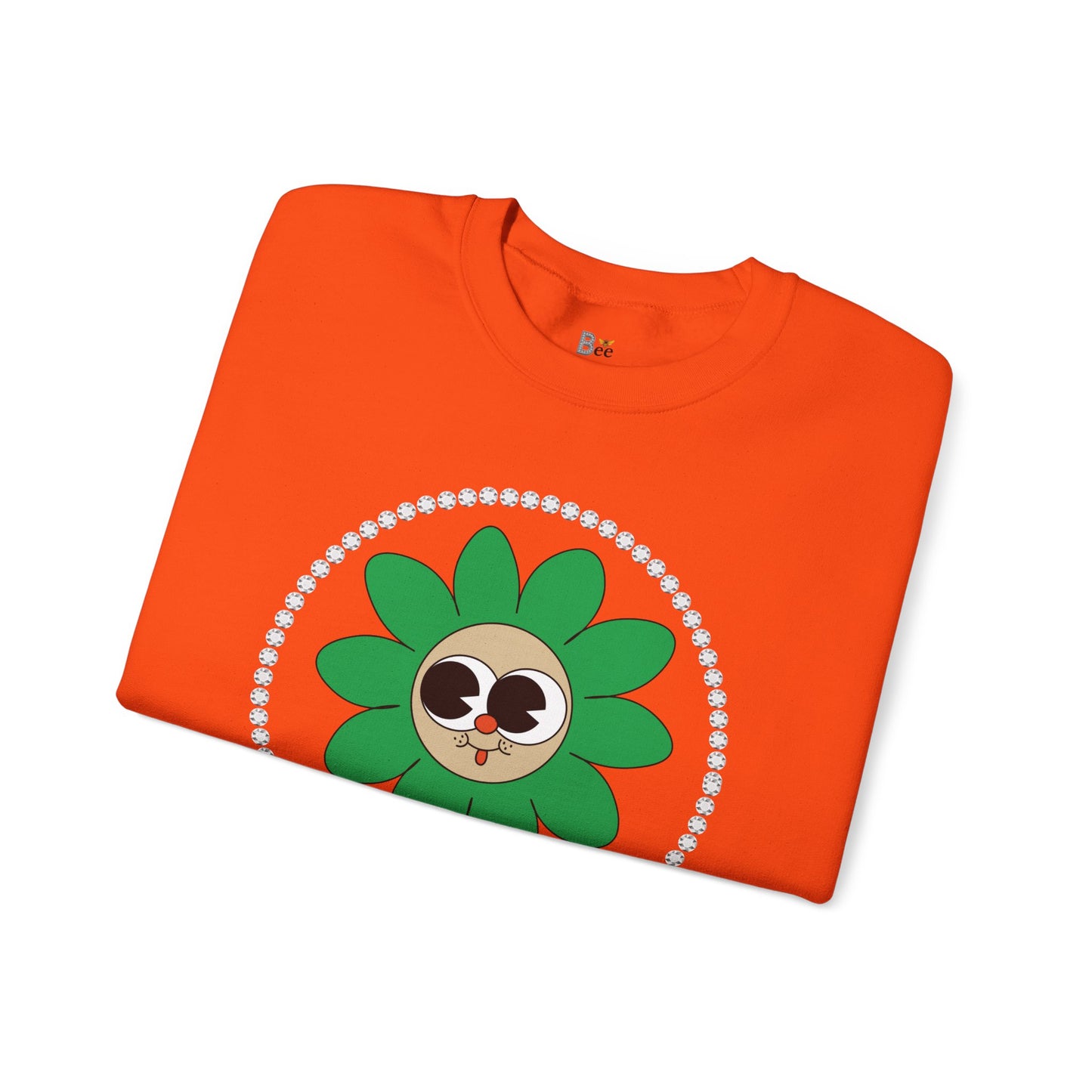 Boujee Flower Smiley Face Green Tan Wide-Eyed - Heavy Blend™ Light Colors Crewneck Sweatshirt