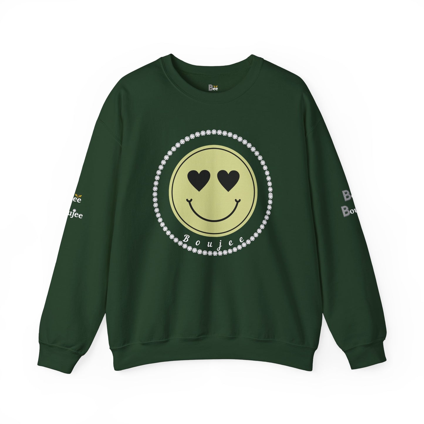 Boujee Smiley Face Beige Heart Eyes - Heavy Blend™ Dark Colors Crewneck Sweatshirt