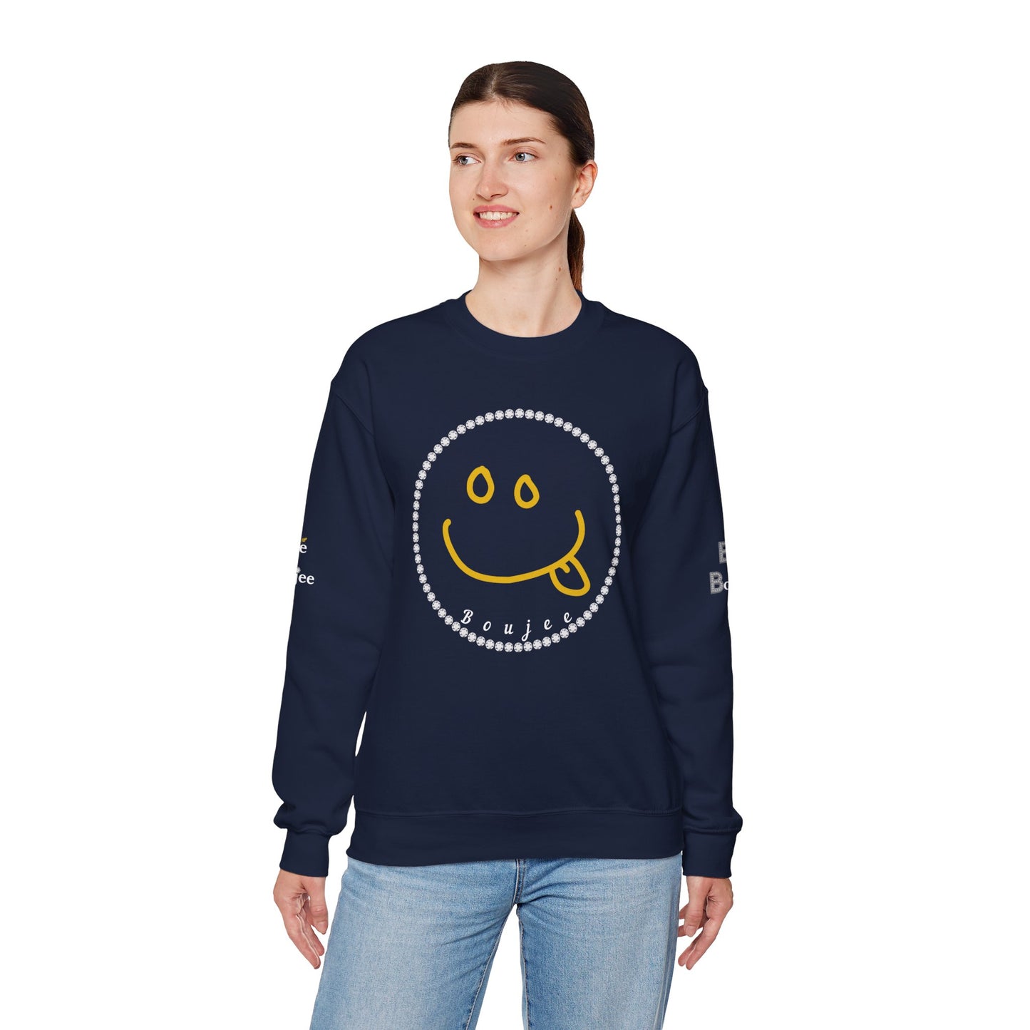 Boujee Smiley Goofy Face - Heavy Blend™ Dark Colors Crewneck Sweatshirt