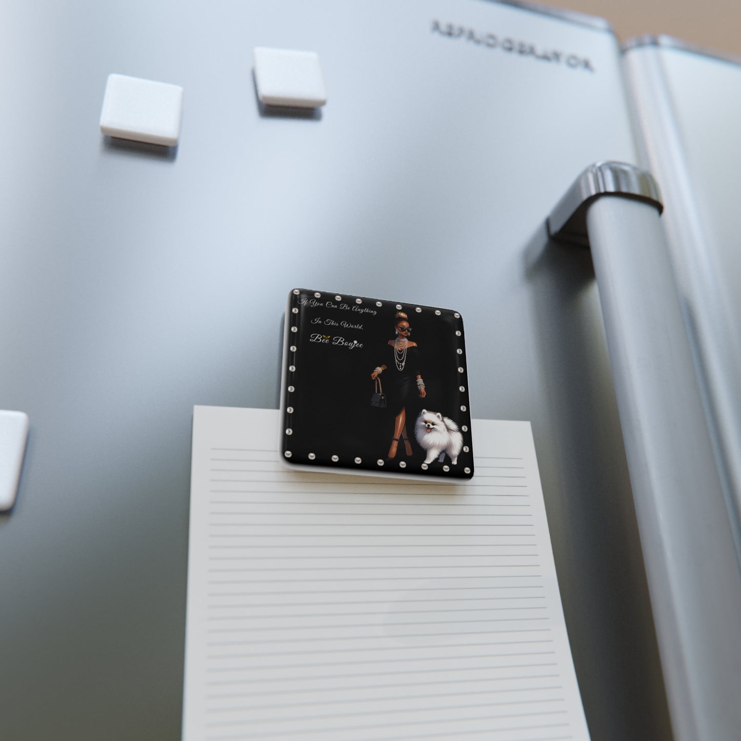 Bee Boujee in PEARLS - Porcelain Magnet, Square BLACK