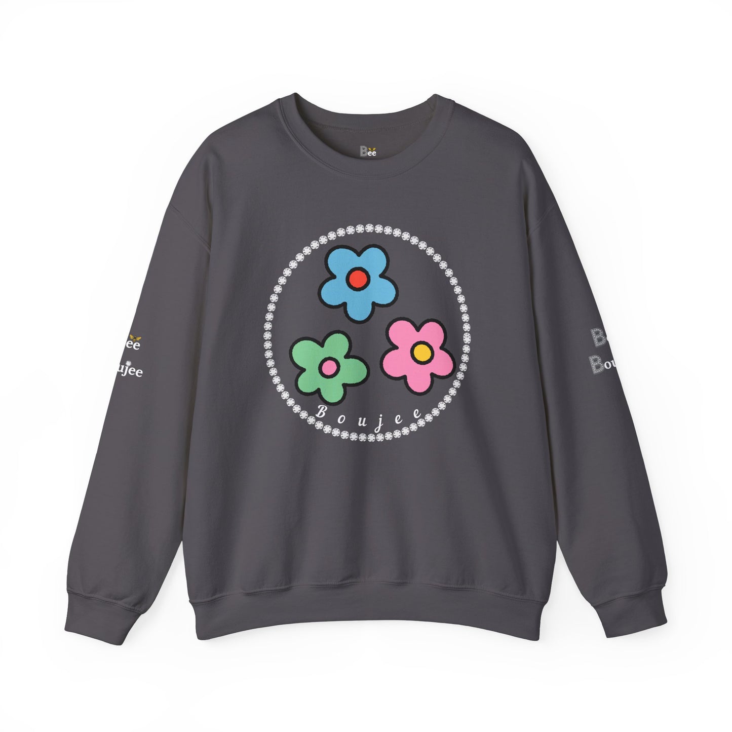 Boujee Mini Flowers Blue Green Pink - Heavy Blend™ Dark Colors Crewneck Sweatshirt