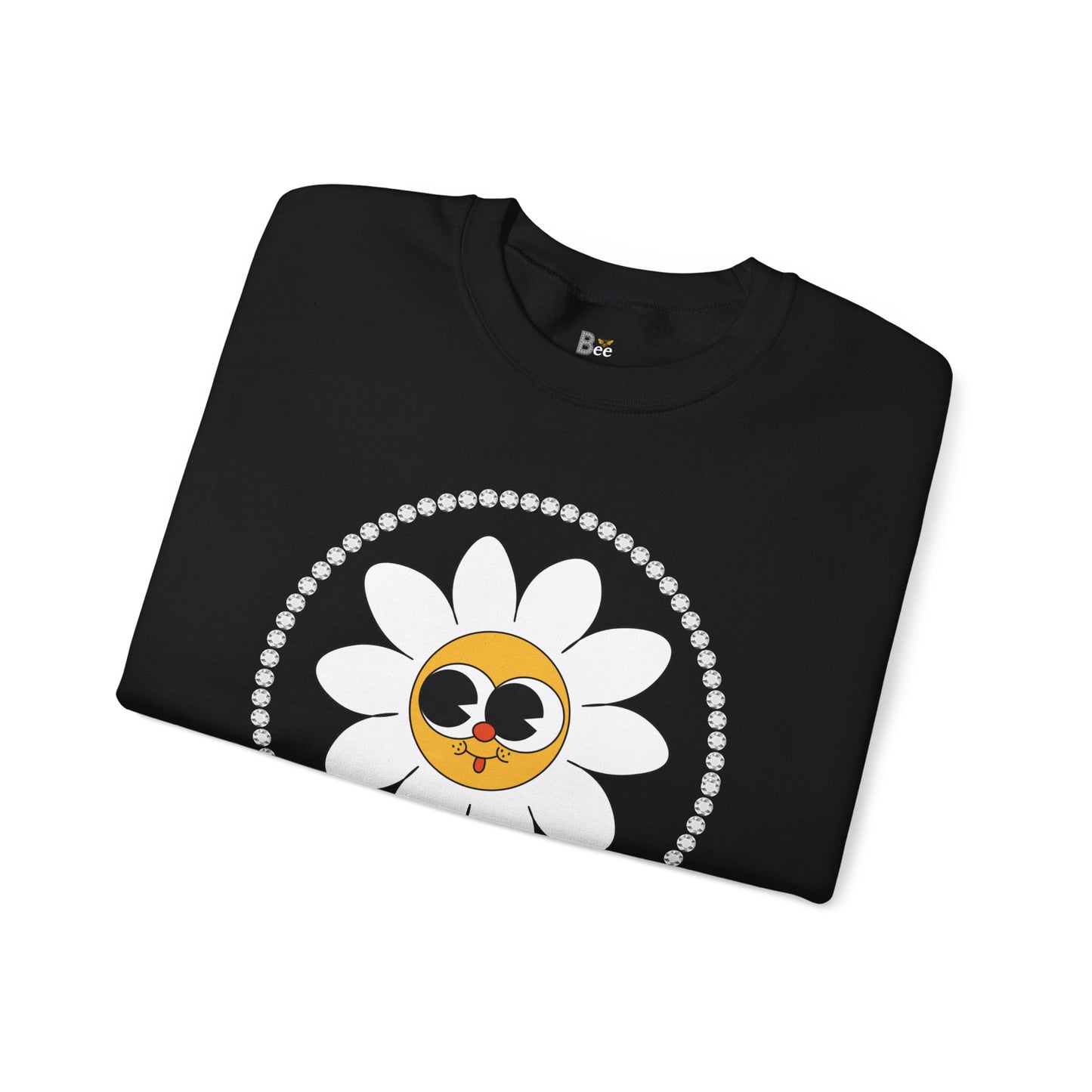 Boujee Flower Smiley Face White Gold Wide-Eyed - Heavy Blend™ Dark Colors Crewneck Sweatshirt