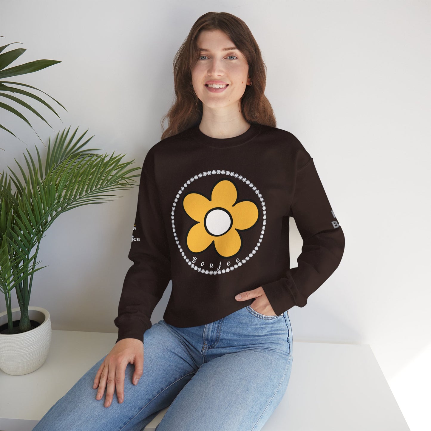 Boujee Flower Yellow White - Heavy Blend™ Dark Colors Crewneck Sweatshirt