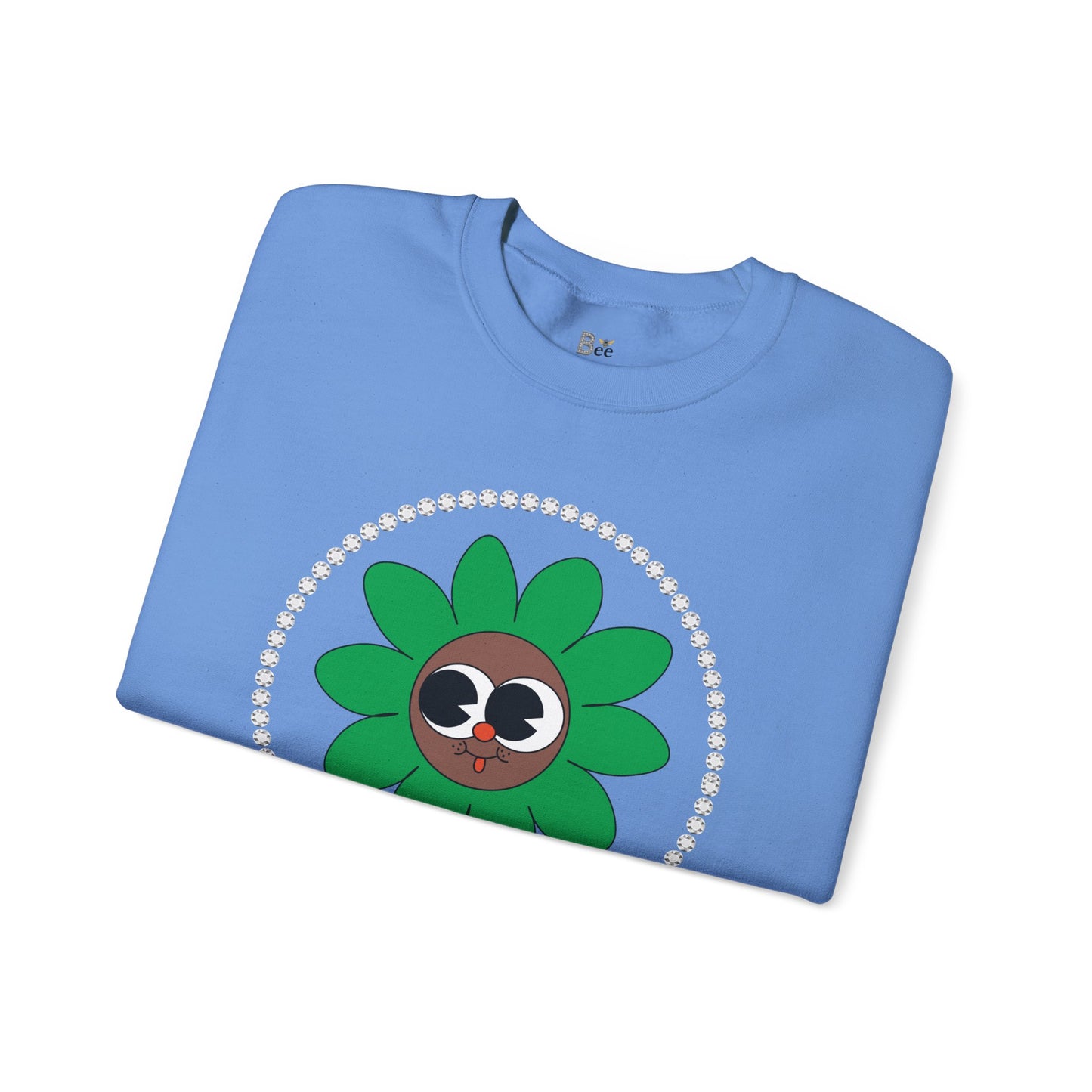 Boujee Flower Smiley Face Green Brown Wide-Eyed - Heavy Blend™ Light Colors Crewneck Sweatshirt