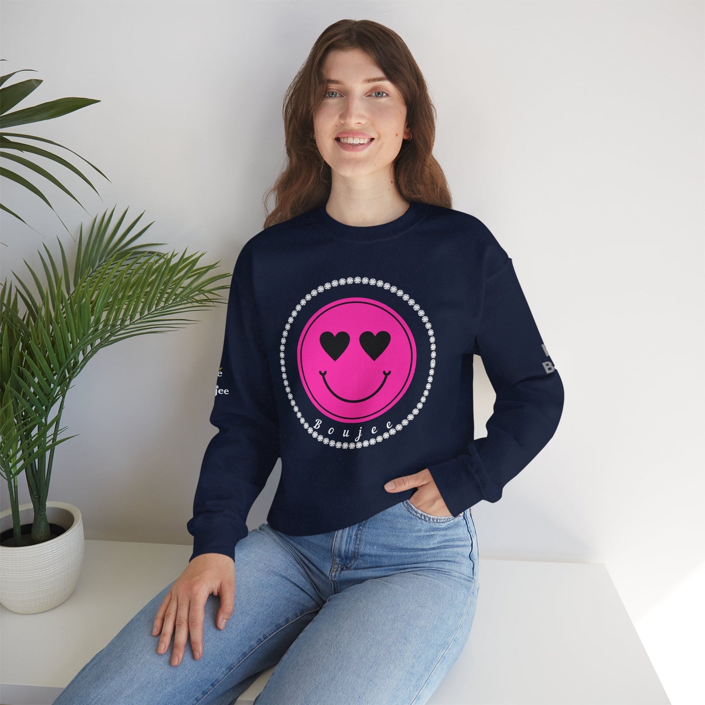 Boujee Smiley Face Pink Heart Eyes - Heavy Blend™ Dark Colors Crewneck Sweatshirt