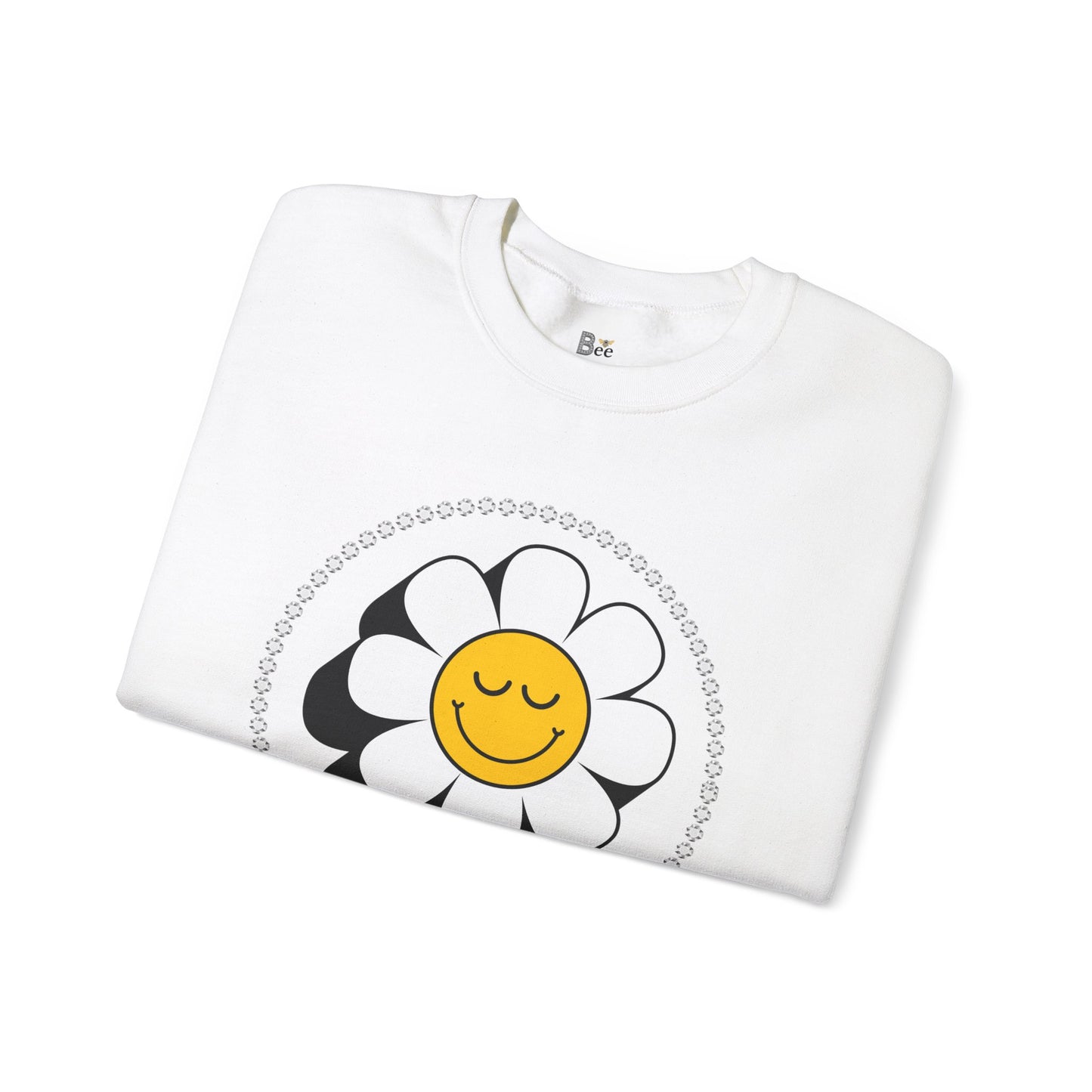 Boujee Flower Smiley Face Closed Eyes White Gold - Heavy Blend™ Light Colors Crewneck Sweatshirt