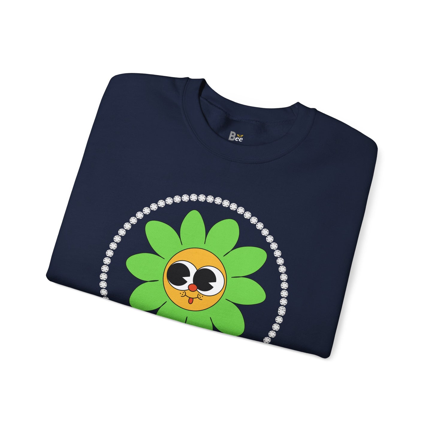 Boujee Flower Smiley Face Green Gold Wide-Eyed - Heavy Blend™ Dark Colors Crewneck Sweatshirt