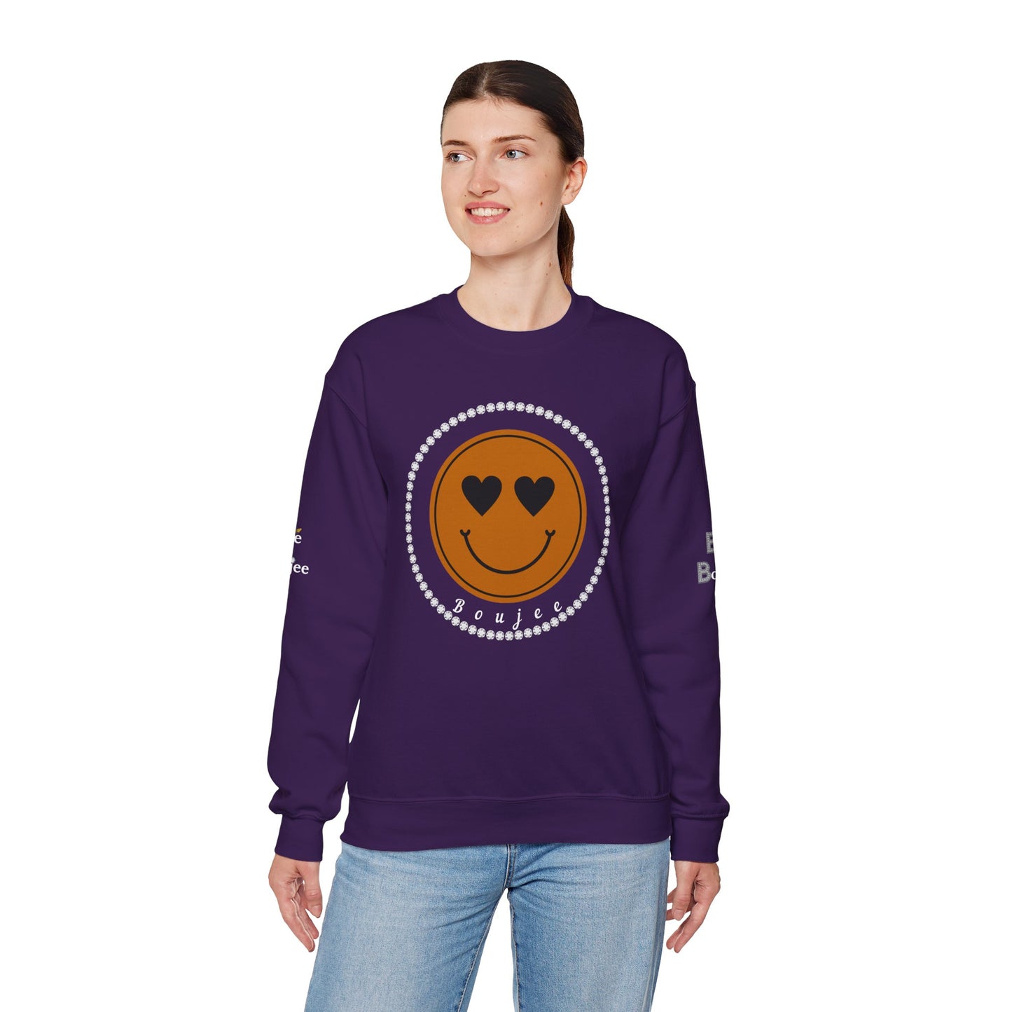 Boujee Smiley Face Brown Heart Eyes - Heavy Blend™ Dark Colors Crewneck Sweatshirt