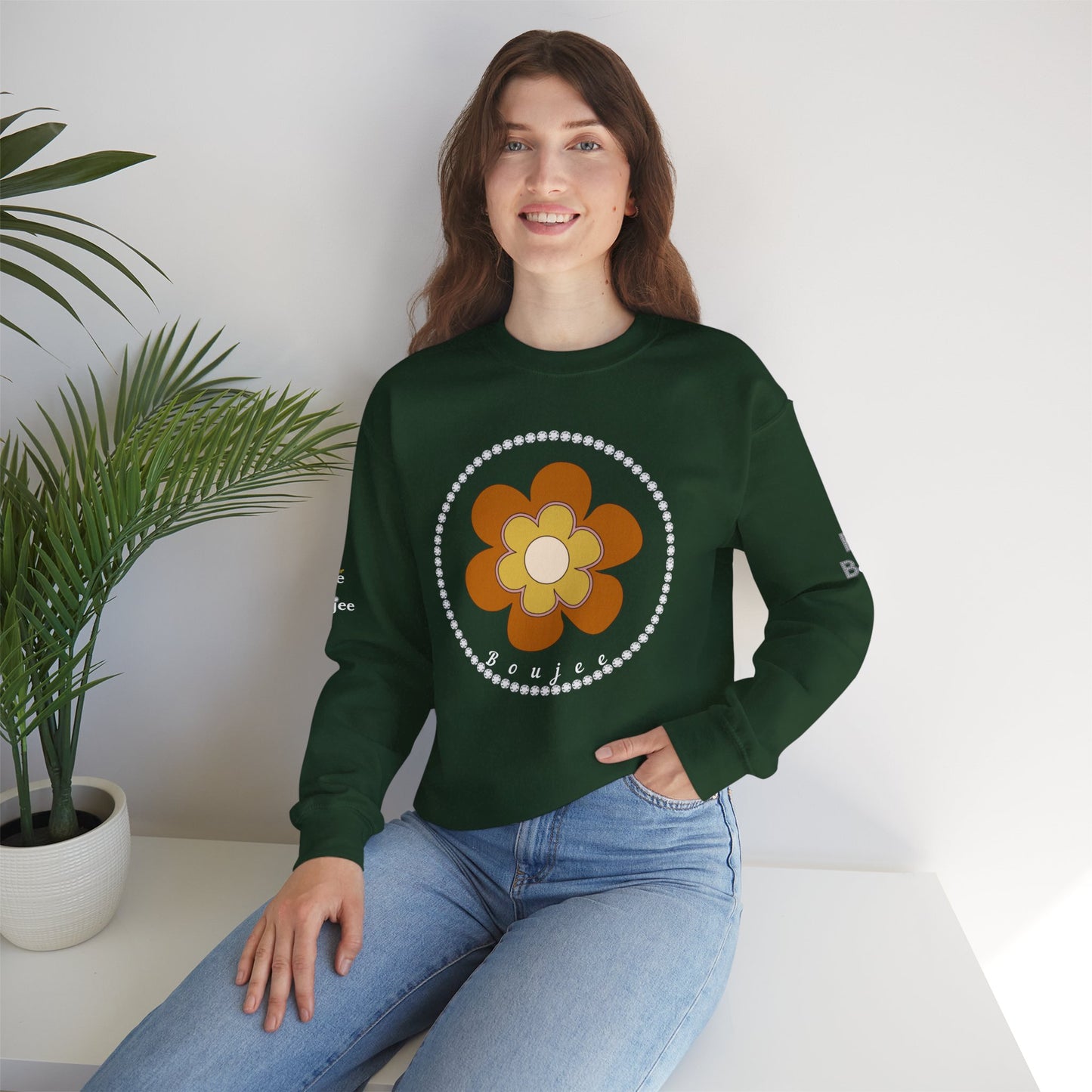 Boujee Brown Flower - Heavy Blend™ Dark Colors Crewneck Sweatshirt
