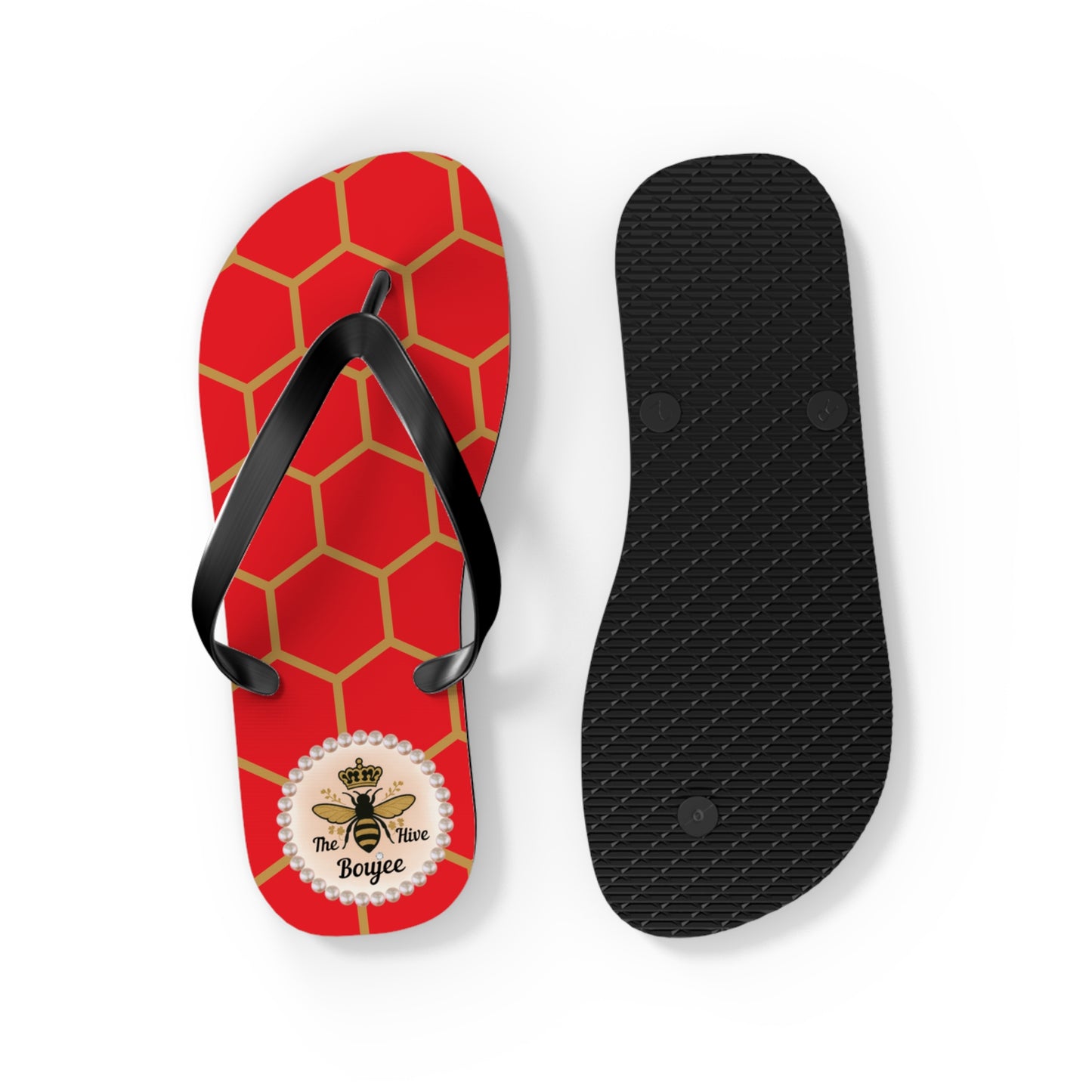 The Boujee Hive Flip Flops - RED Golden Honeycomb - MEDIUM