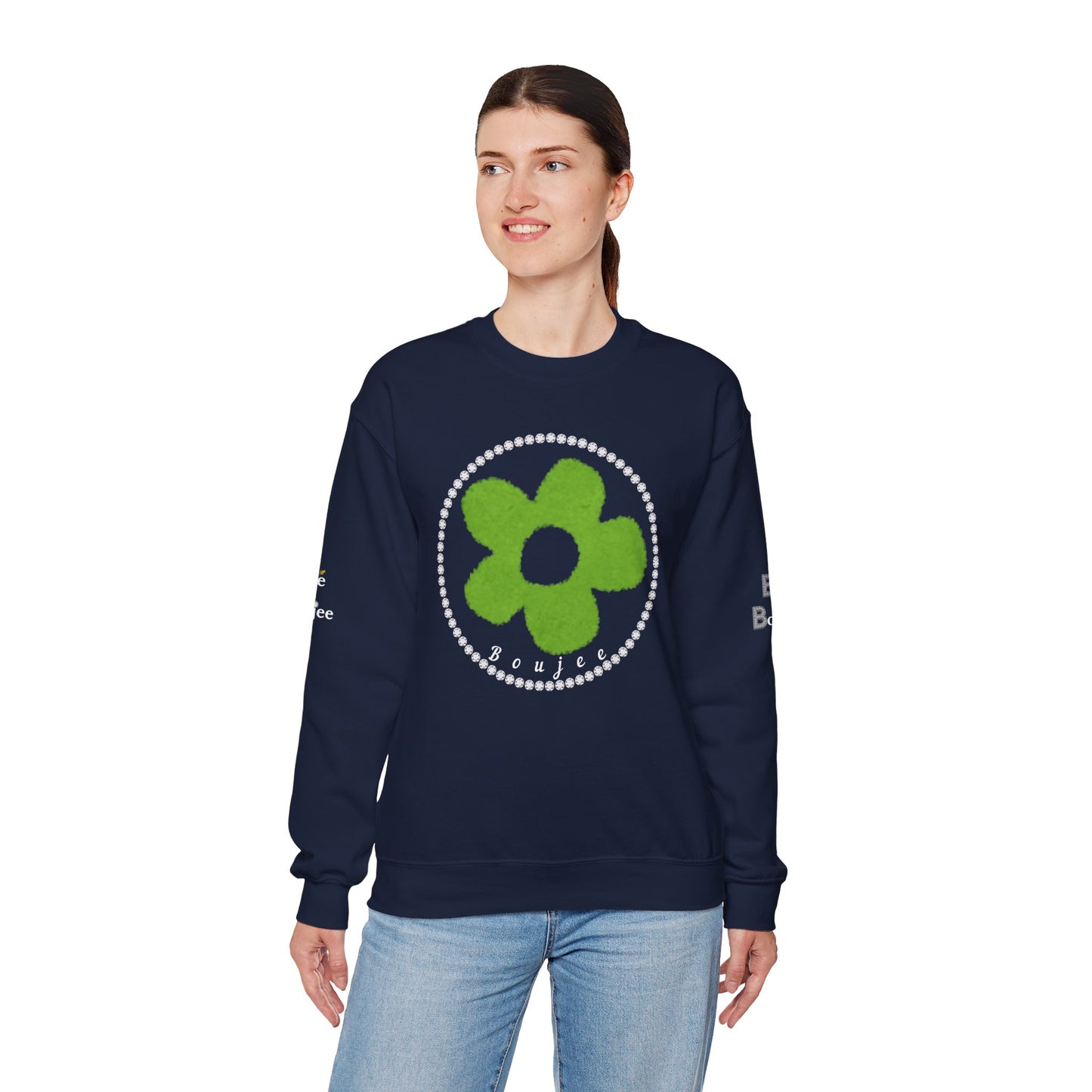 Boujee Fuzzy Green Flower- Heavy Blend™ Dark Colors Crewneck Sweatshirt