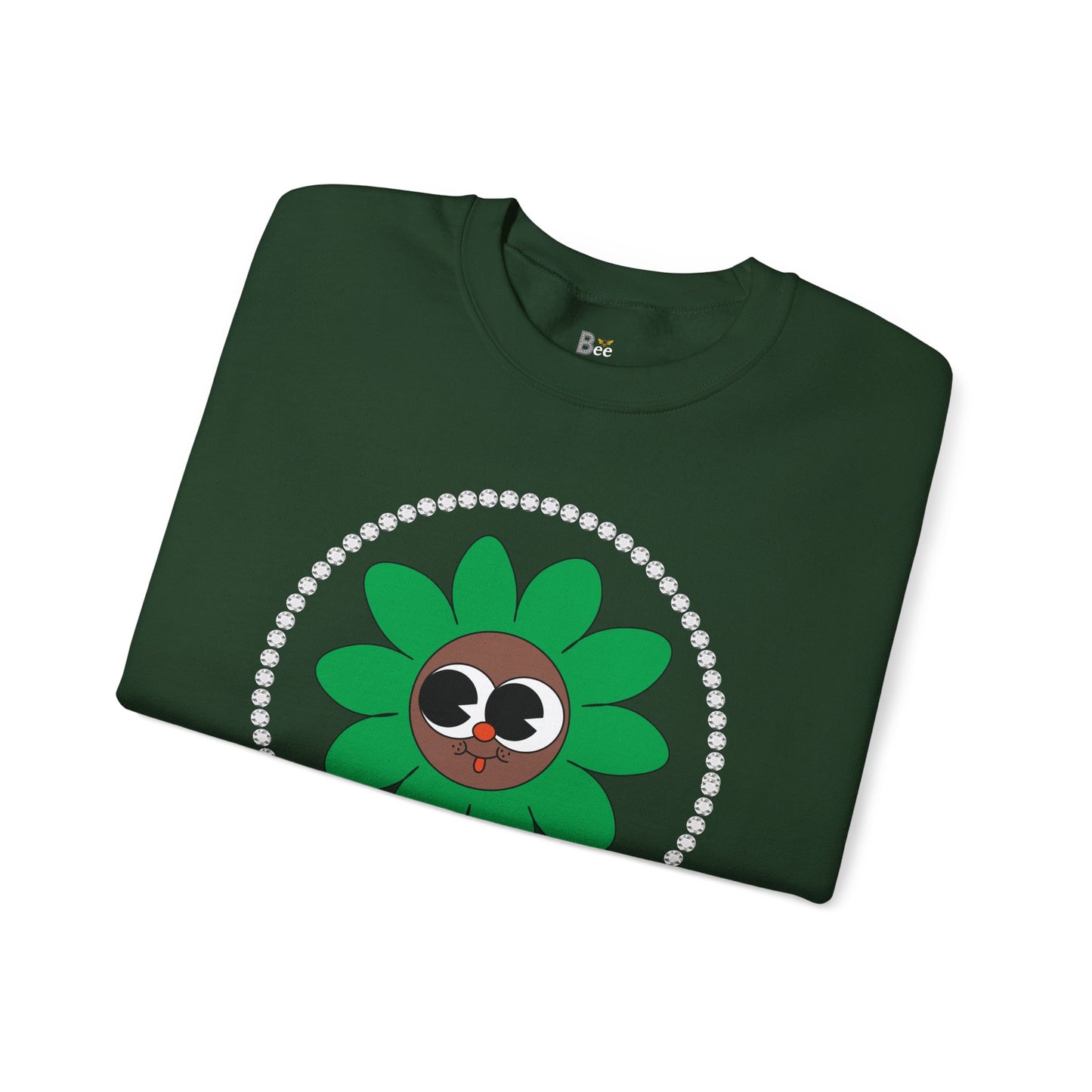 Boujee Flower Smiley Face Green Brown Wide-Eyed - Heavy Blend™ Dark Colors Crewneck Sweatshirt