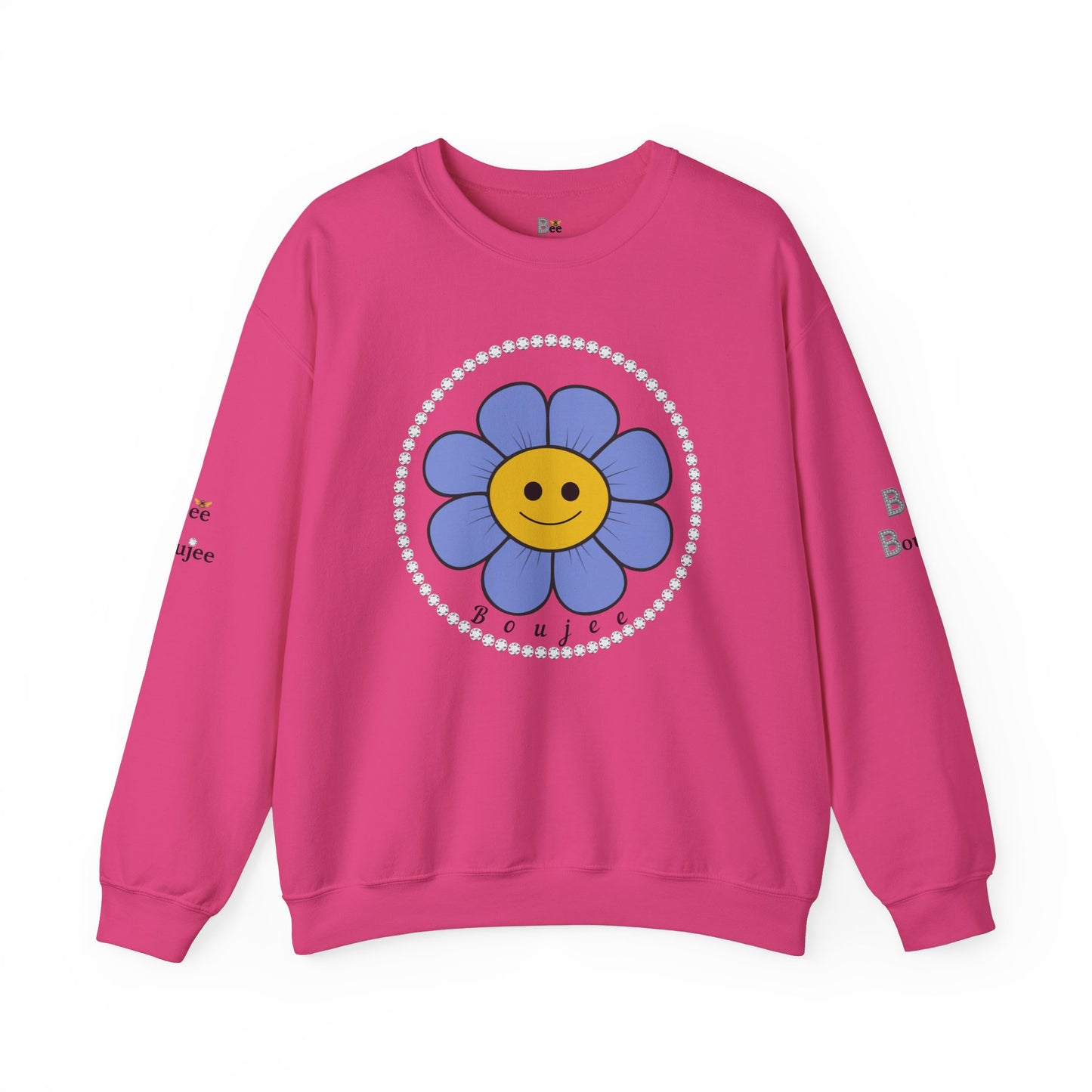 Boujee Flower Smiley Face Blue Gold - Heavy Blend™ Light Colors Crewneck Sweatshirt