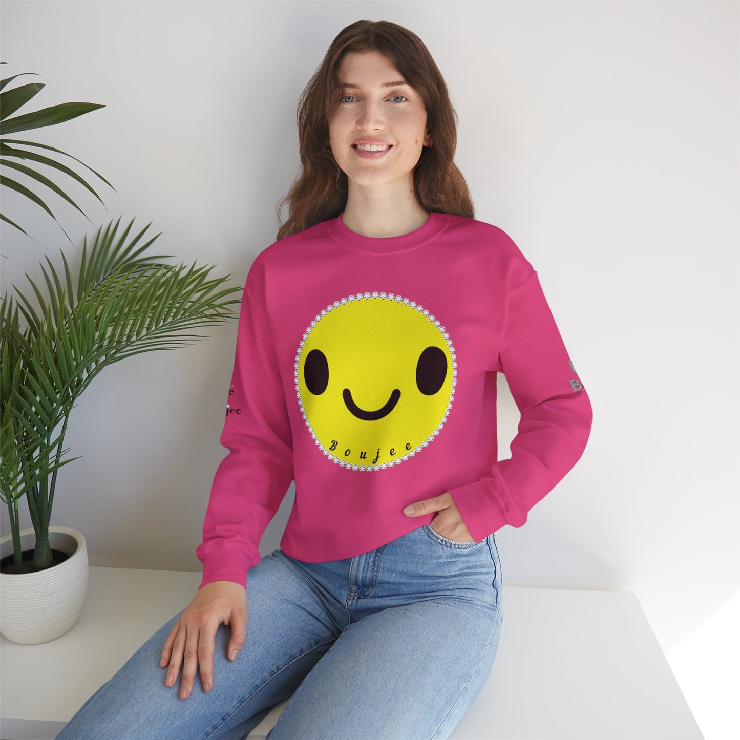 Boujee Smiley Face Yellow - Heavy Blend™ Light Colors Crewneck Sweatshirt
